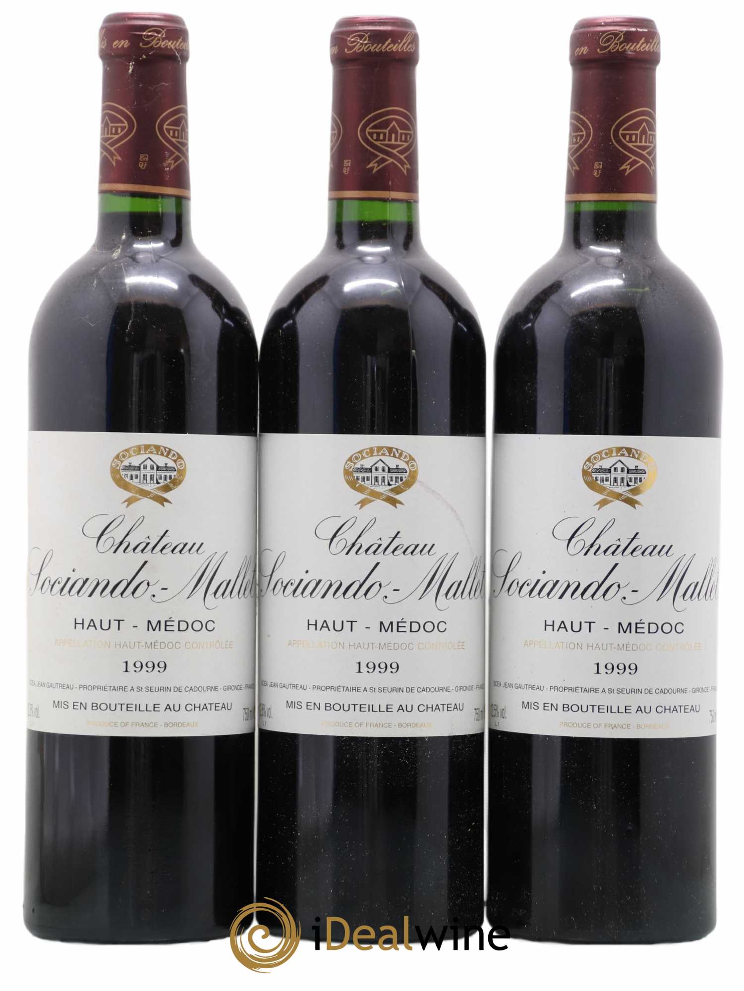 Château Sociando Mallet 1999 - Lot de 3 bouteilles - 0