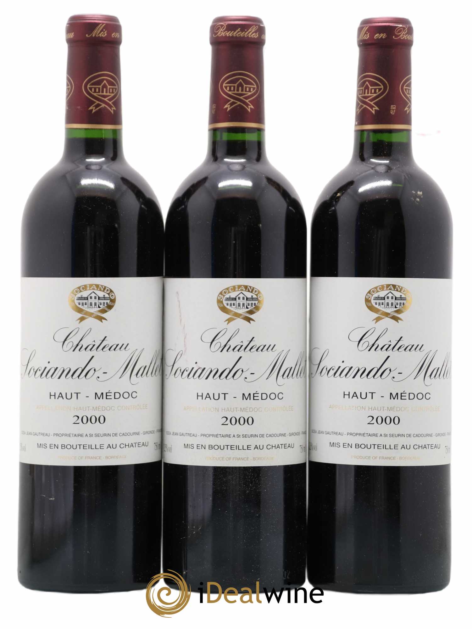Château Sociando Mallet 2000 - Lot de 3 bouteilles - 0