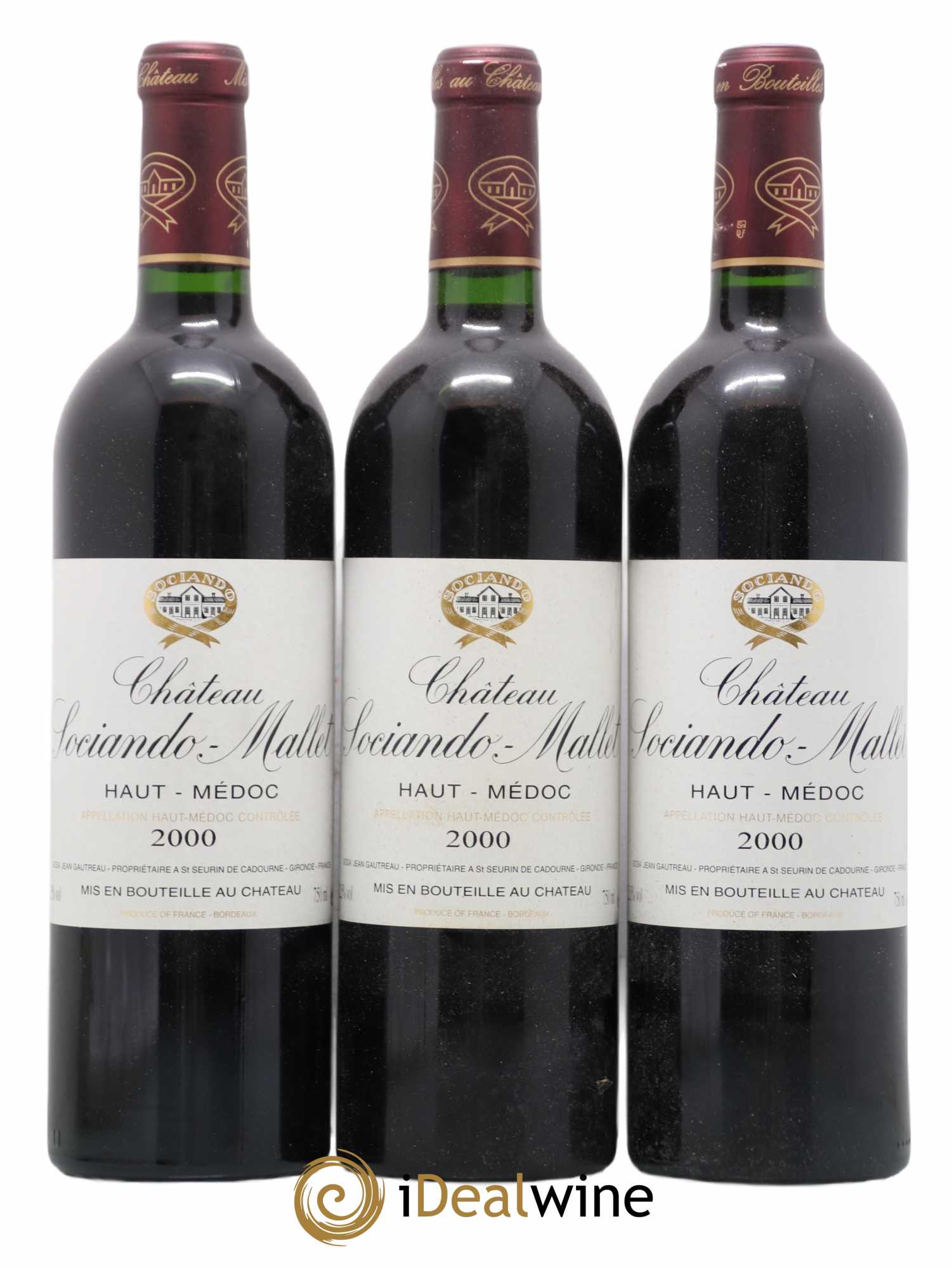Château Sociando Mallet 2000 - Lot de 3 bouteilles - 0