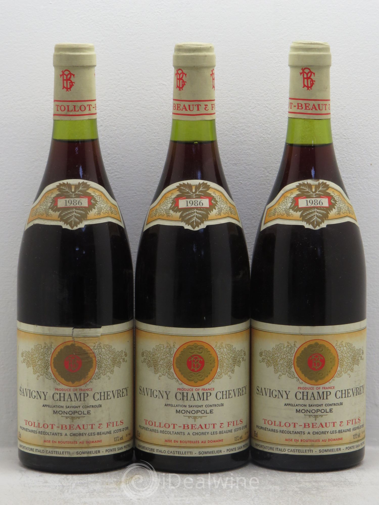 Savigny-lès-Beaune Champ Chevrey Tollot-Beau 1986 - Posten von 3 Flaschen - 0