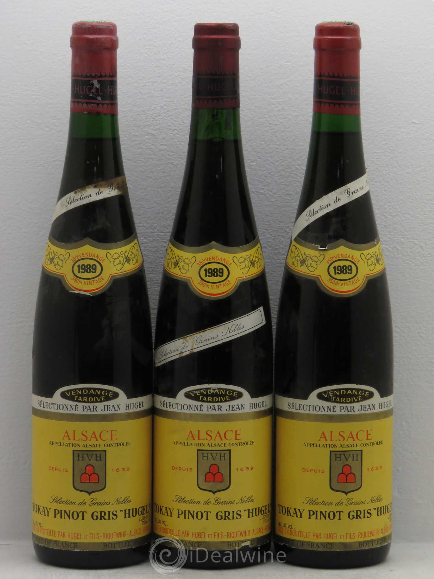 Pinot Gris (Tokay) Sélection de Grains Nobles Hugel (Domaine) Vendanges Tardives 1989 - Lotto di 3 bottiglie - 0