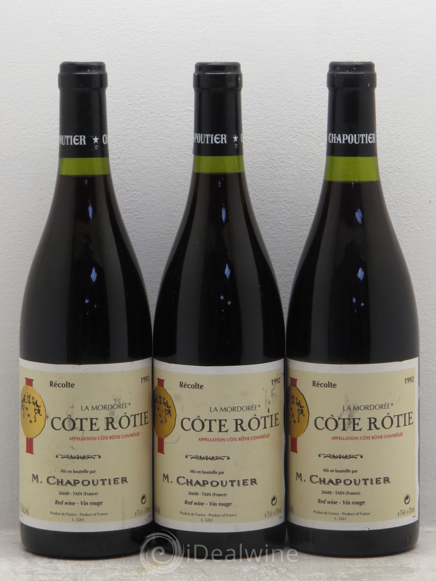 Côte-Rôtie La Mordorée Chapoutier 1992 - Lot de 3 bouteilles - 0