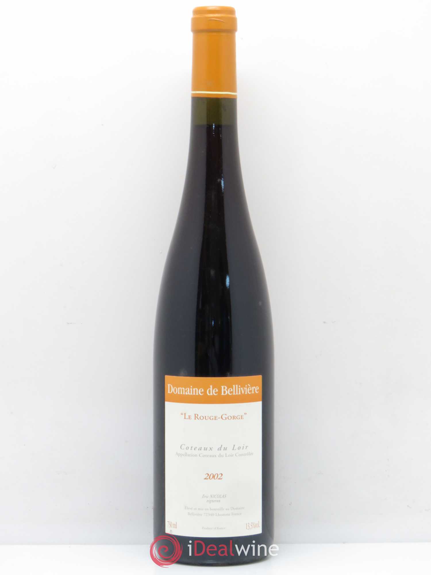 Coteaux du Loir Le Rouge Gorge Domaine de Bellivière 2002 - Lot de 1 bouteille - 0