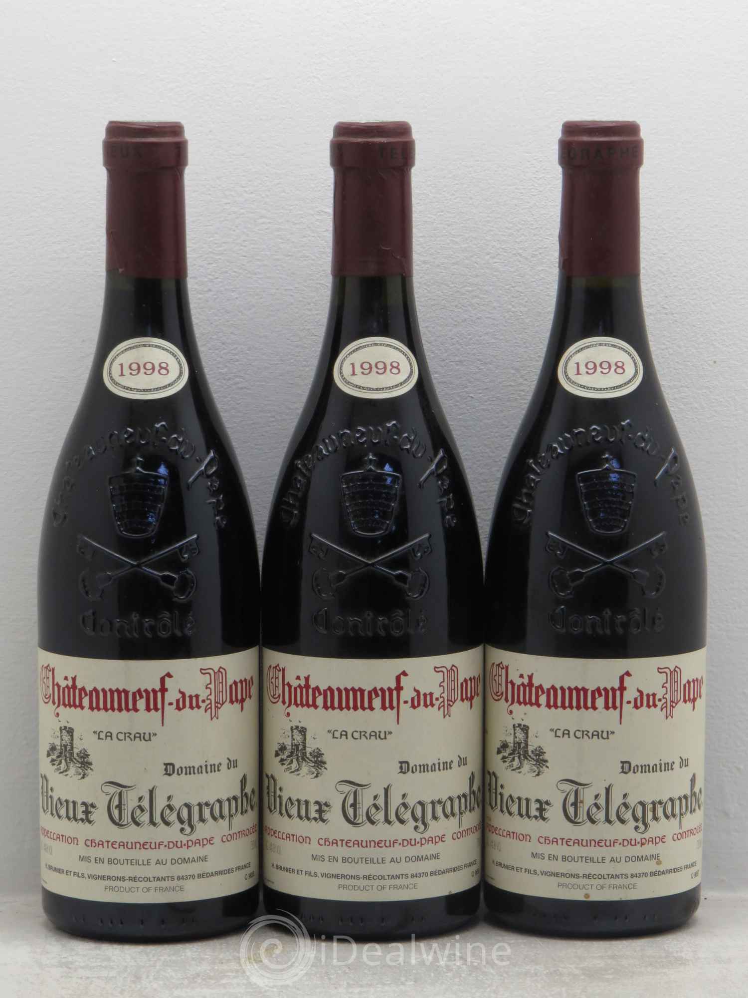 Châteauneuf-du-Pape Vieux Télégraphe (Domaine du) Vignobles Brunier 1998 - Lot de 3 bouteilles - 0
