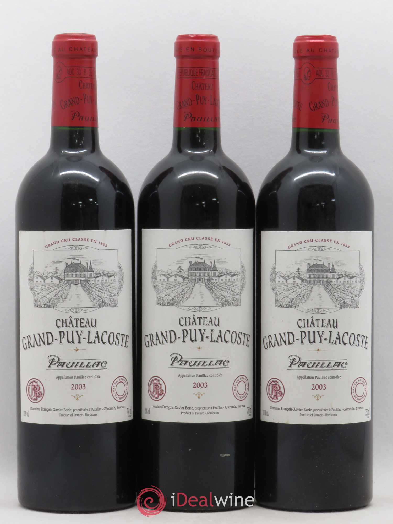 Château Grand Puy Lacoste 5ème Grand Cru Classé 2003 - Lot de 3 bouteilles - 0