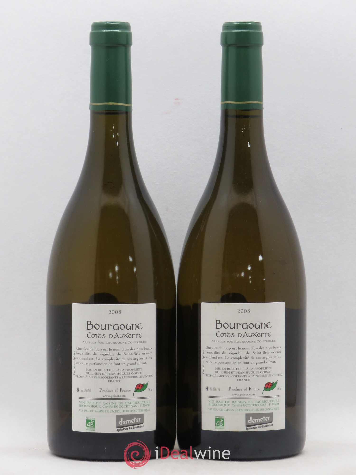 Bourgogne Côtes d'Auxerre Gueules de Loup Goisot 2008 - Lot de 2 bouteilles - 1