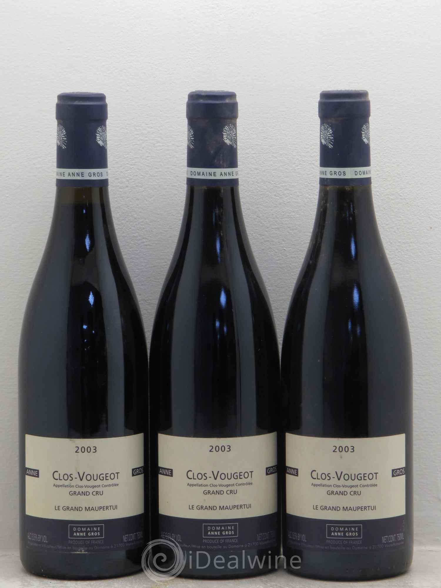 Clos de Vougeot Grand Cru Le Grand Maupertui Anne Gros 2003 - Lot de 3 bouteilles - 0