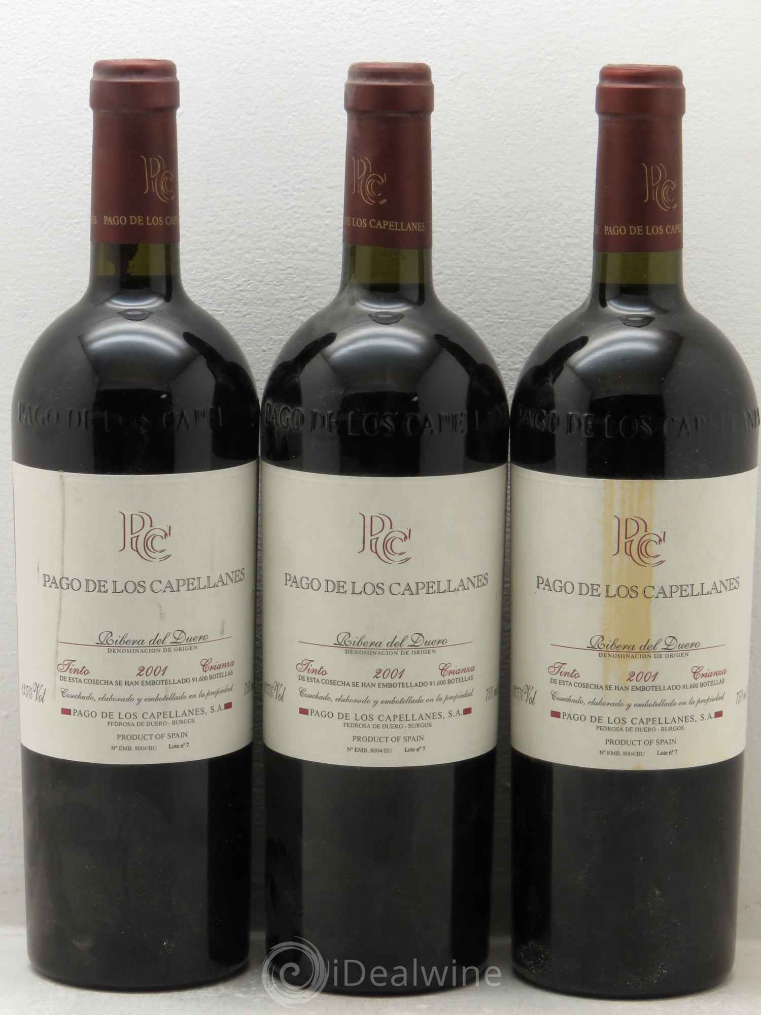 Ribera Del Duero DO Tinto Crianza Pago de Los Capellanes 2001 - Posten von 3 Flaschen - 0