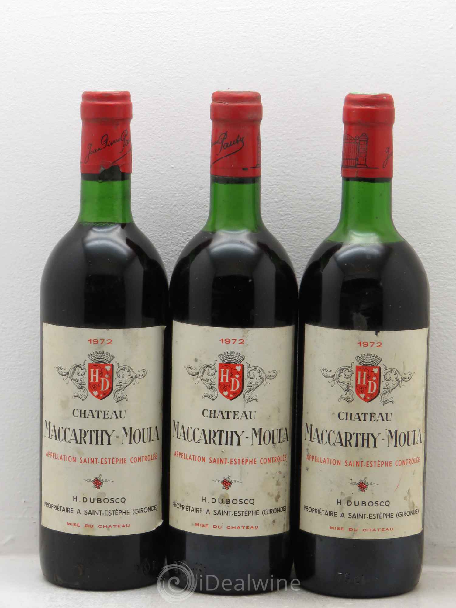 Saint-Estèphe Maccarthy Moula 1972 - Lot de 3 bouteilles - 0