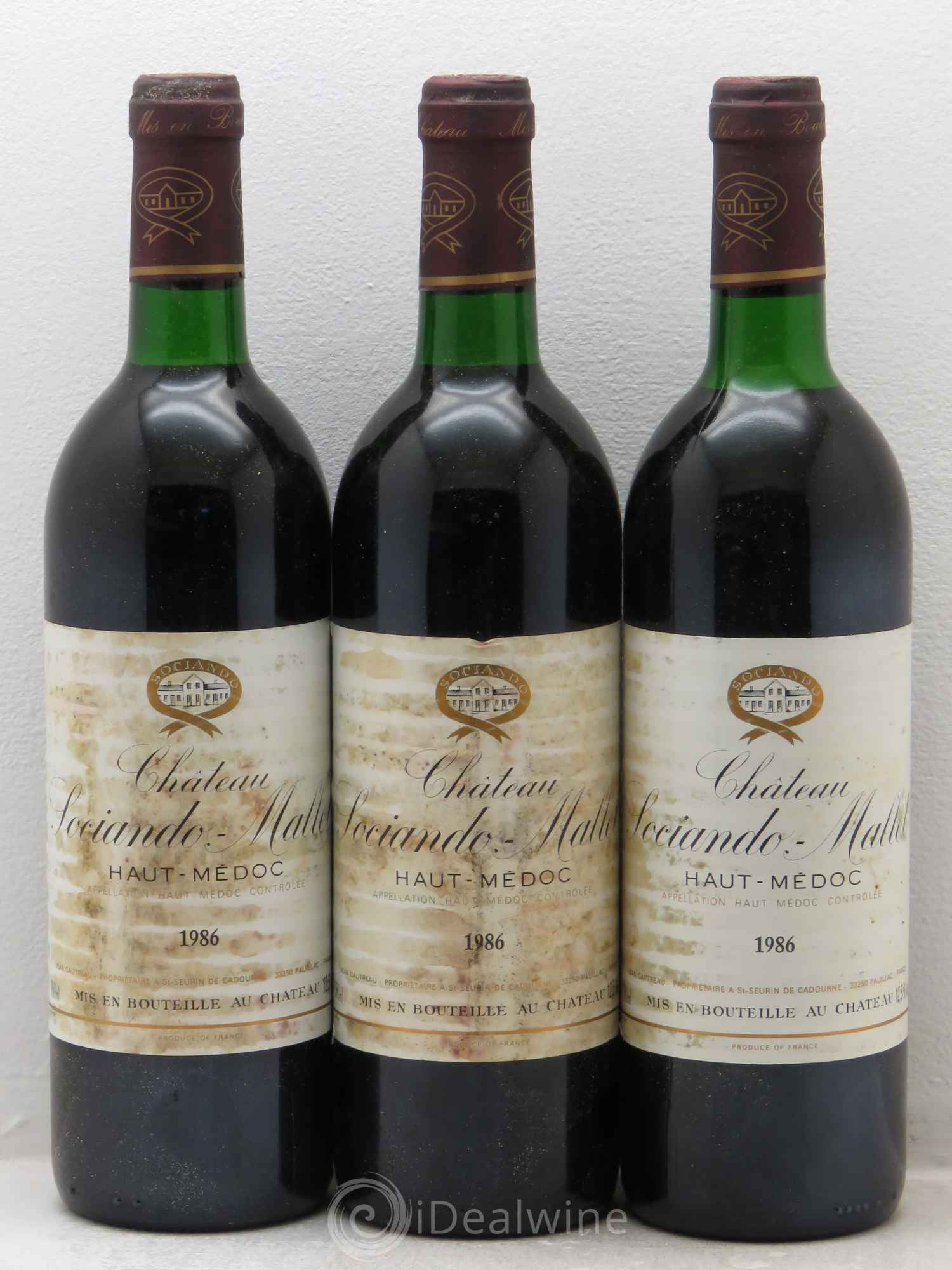 Château Sociando Mallet 1986 - Lot de 3 bouteilles - 0