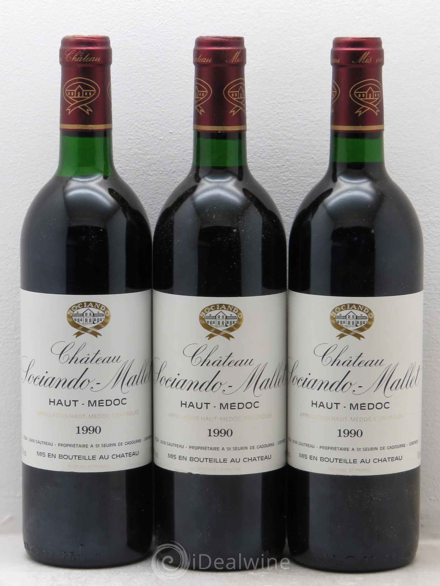 Château Sociando Mallet 1990 - Lot de 3 bouteilles - 0