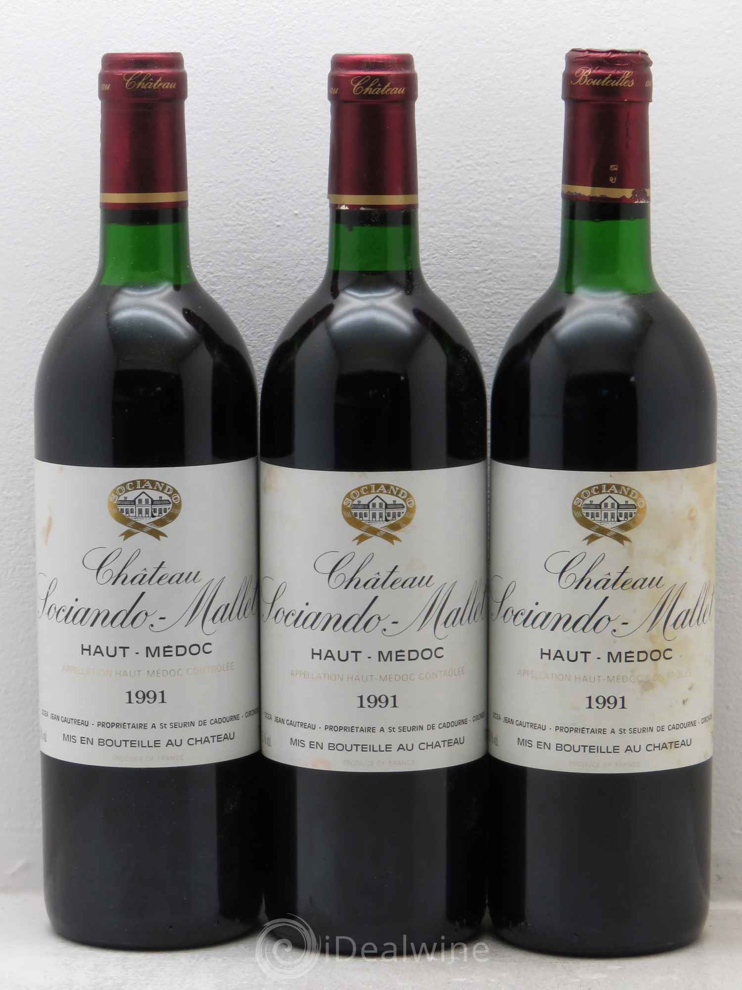 Château Sociando Mallet 1991 - Lot de 3 bouteilles - 0