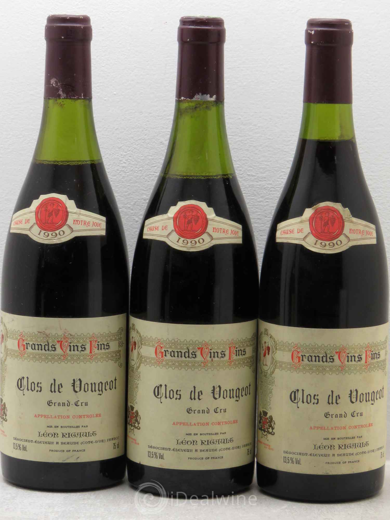 Clos de Vougeot Grand Cru Leon Rigault 1990 - Lot de 3 bouteilles - 0