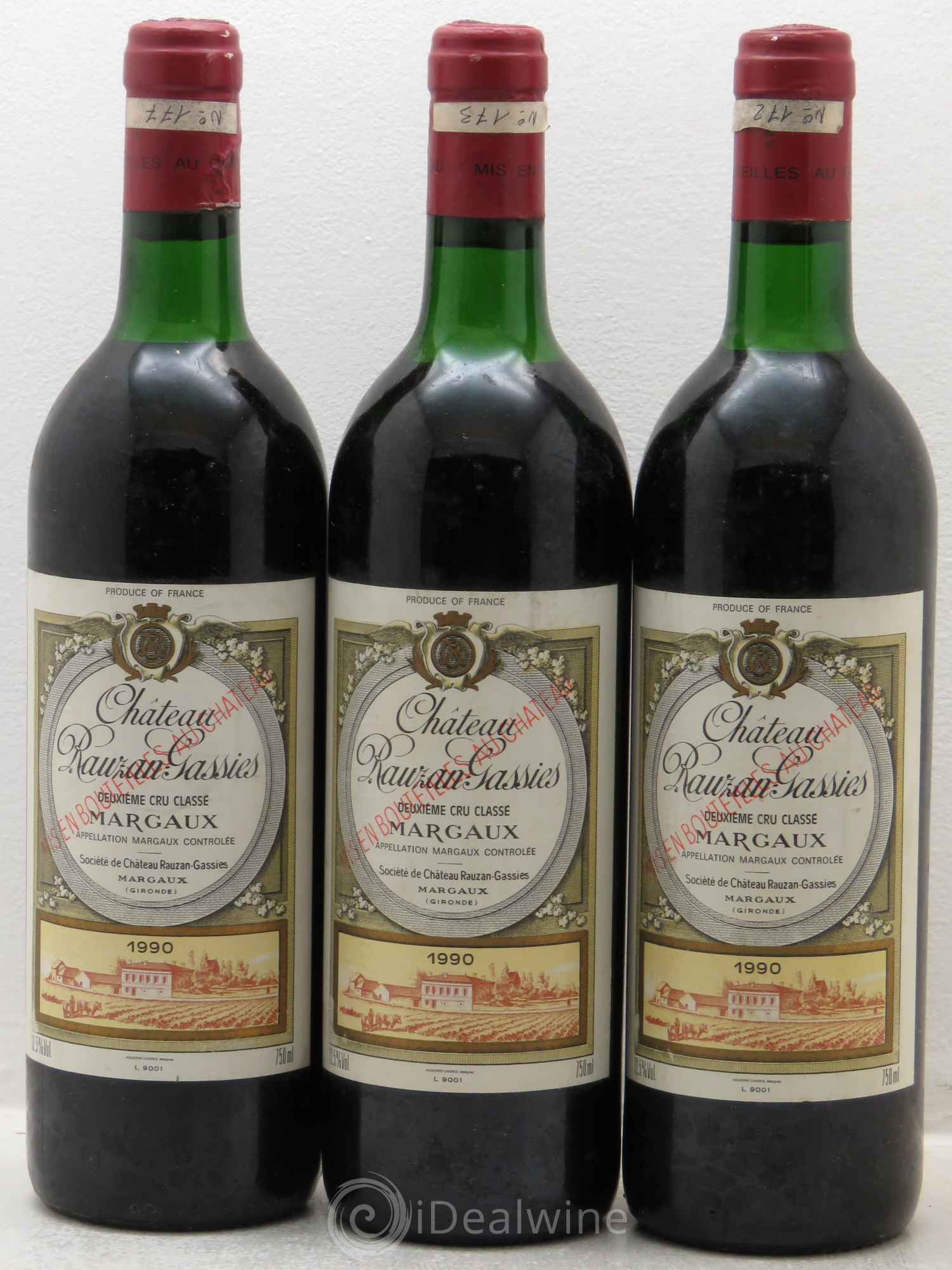 Château Rauzan-Gassies 2ème Grand Cru Classé 1990 - Lot de 3 bouteilles - 0