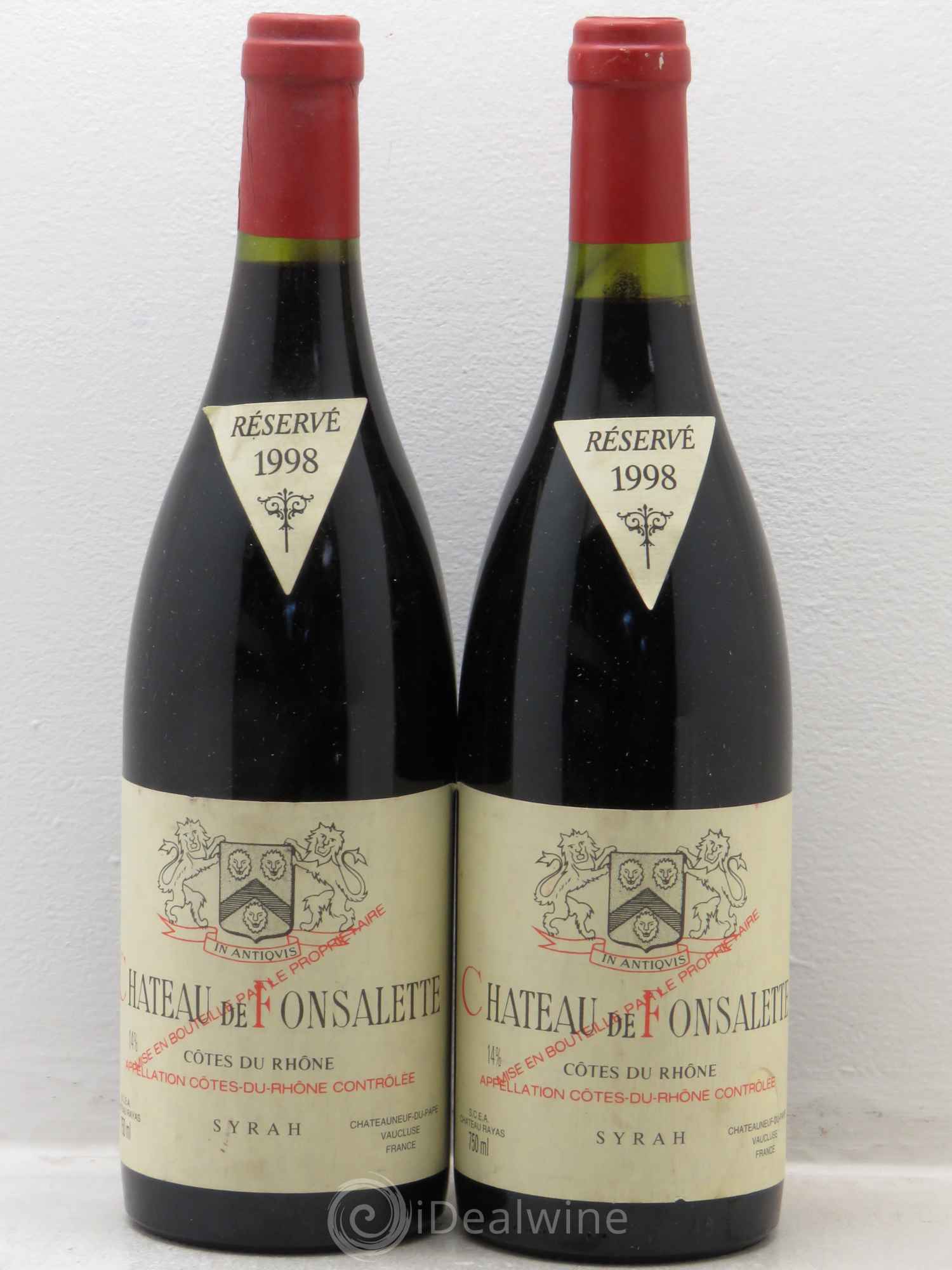 Côtes-du-Rhône Cuvée Syrah Château de Fonsalette 1998 - Lot de 2 bouteilles - 0