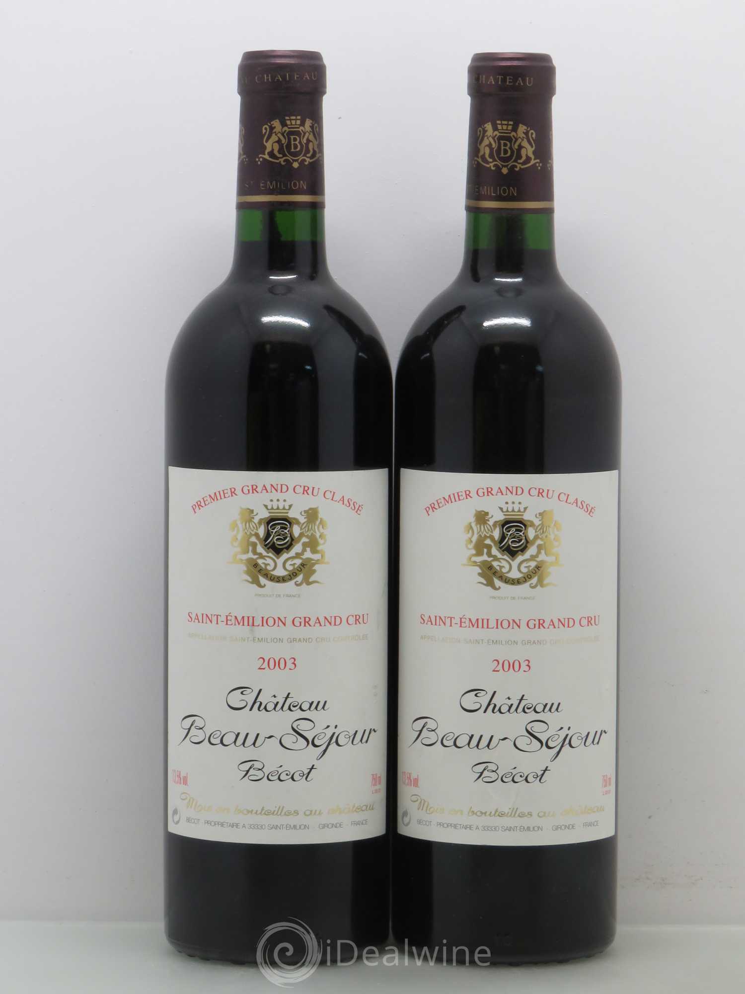 Château Beau-Séjour Bécot 1er Grand Cru Classé B 2003 - Lot de 2 bouteilles - 0