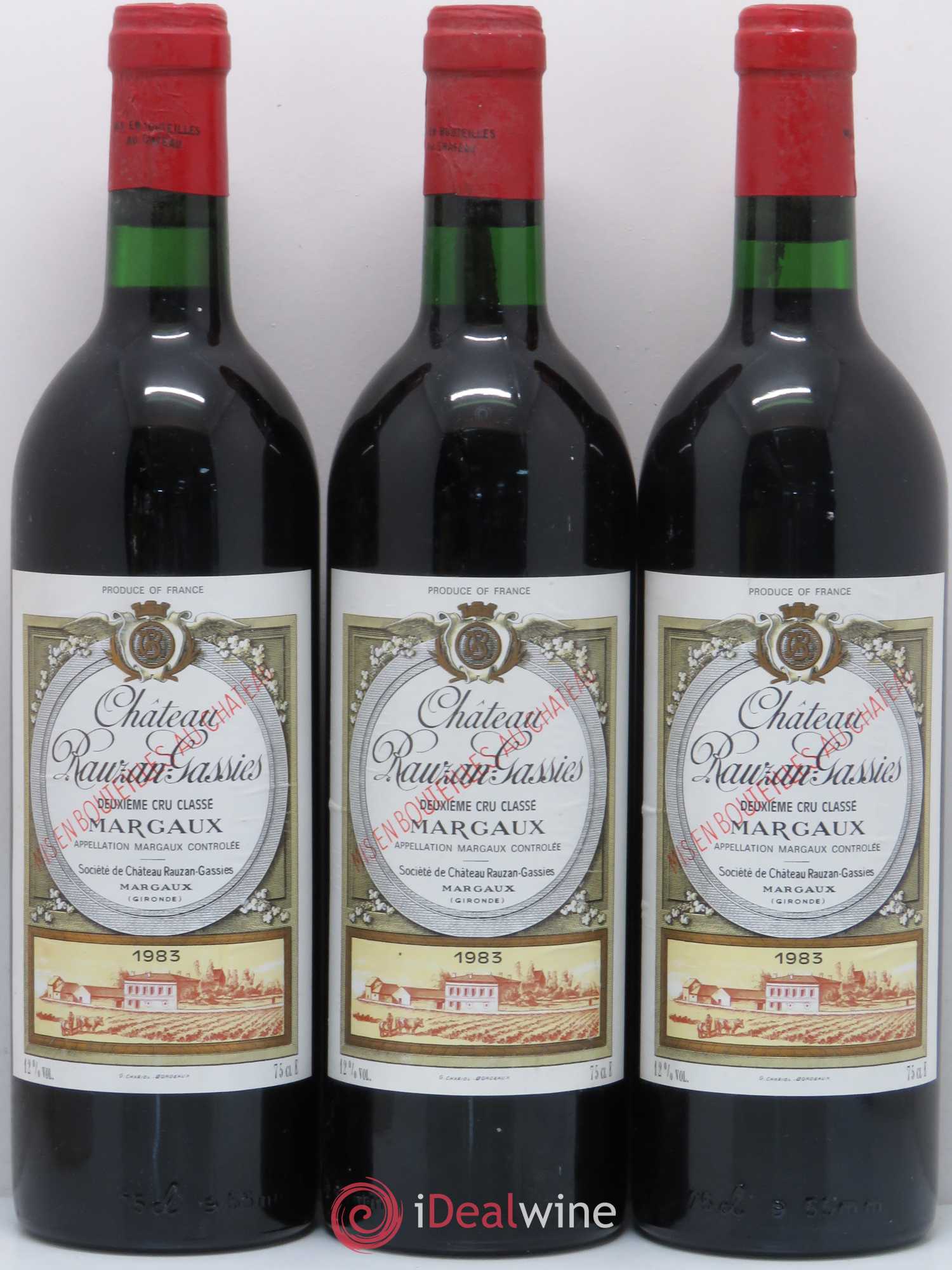 Château Rauzan-Gassies 2ème Grand Cru Classé 1983 - Lot de 3 bouteilles - 0