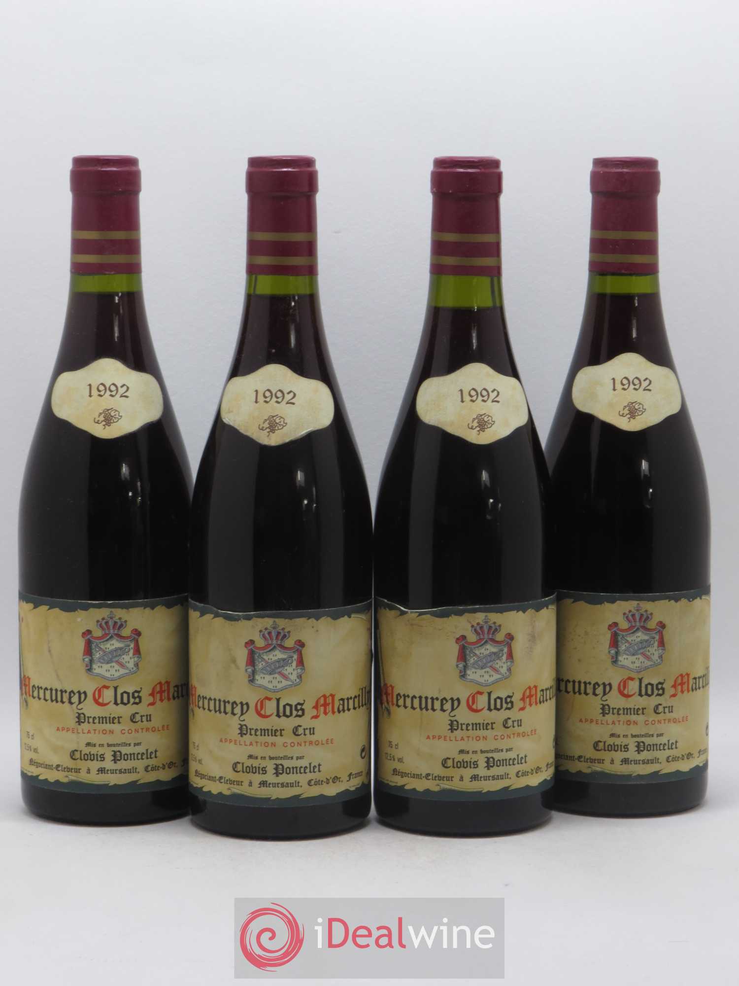 Mercurey 1er Cru Clos Marcilly Clovis Poncelet 1992 - Posten von 4 Flaschen - 0