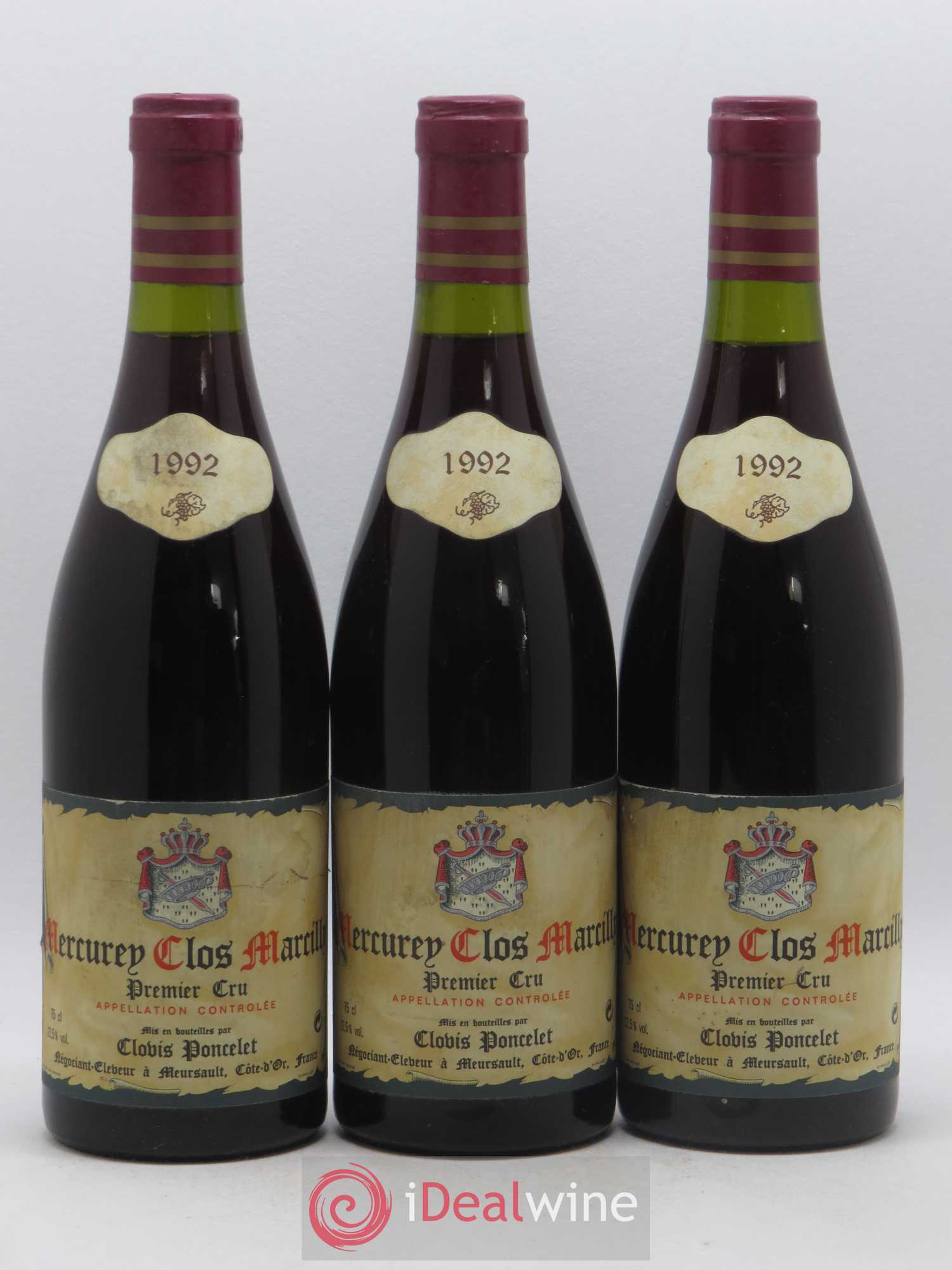 Mercurey 1er Cru Clos Marcilly Clovis Poncelet 1992 - Posten von 3 Flaschen - 0
