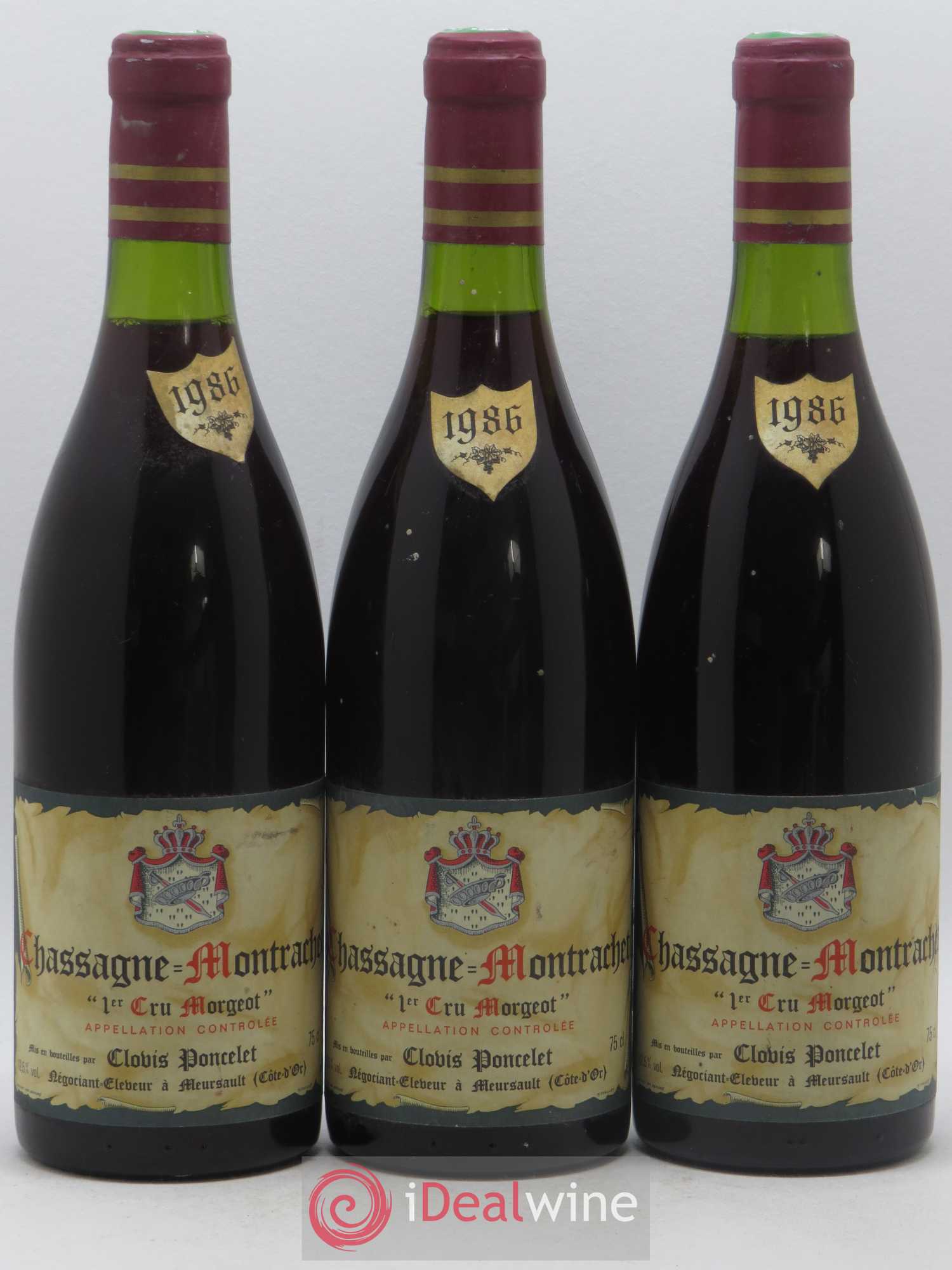 Chassagne-Montrachet 1er Cru Morgeot Clovis Poncelet 1986 - Lot de 3 bouteilles - 0
