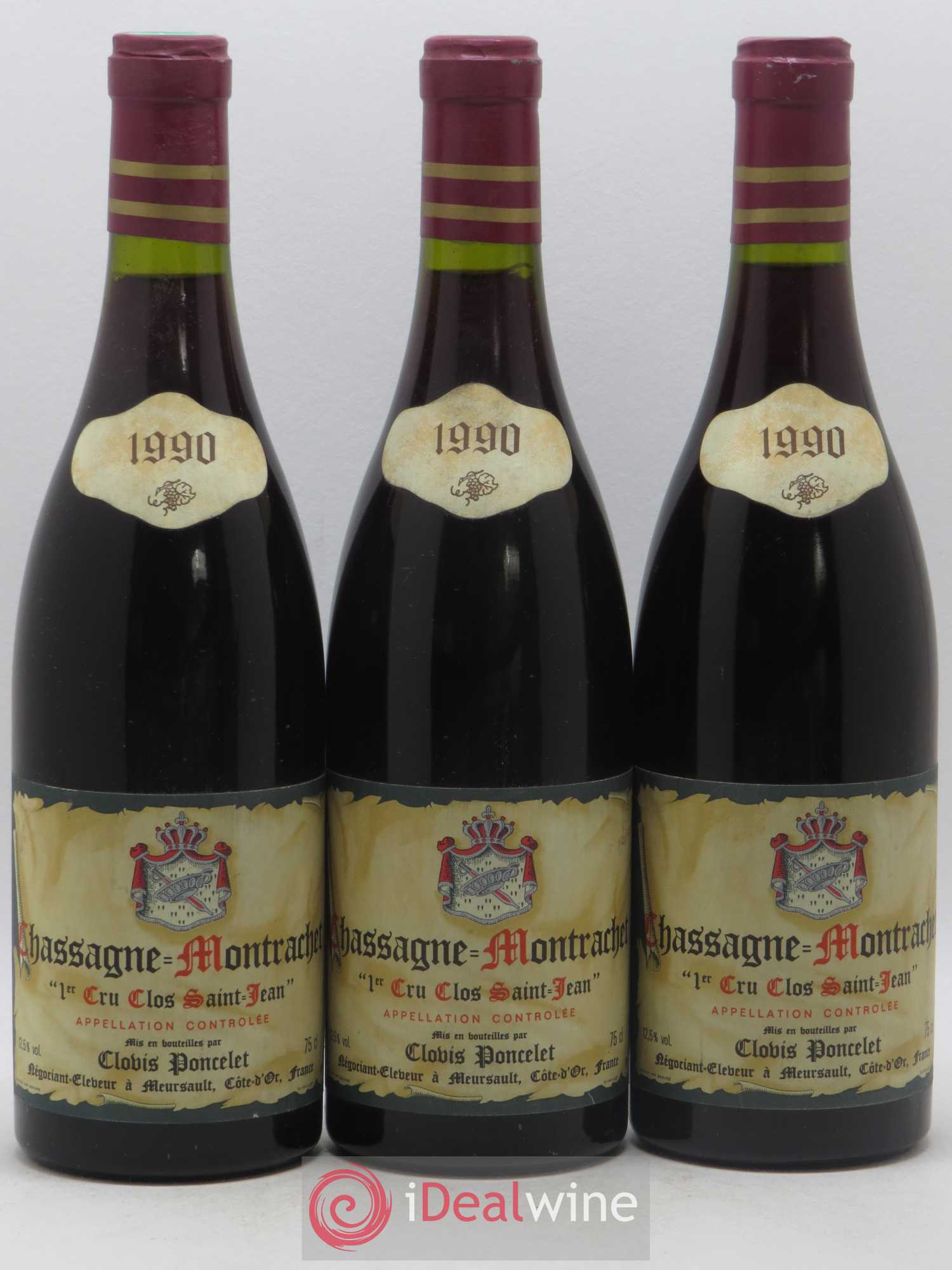 Chassagne-Montrachet 1er Cru Clos Saint Jean Clovis Poncelet 1990 - Lotto di 3 bottiglie - 0