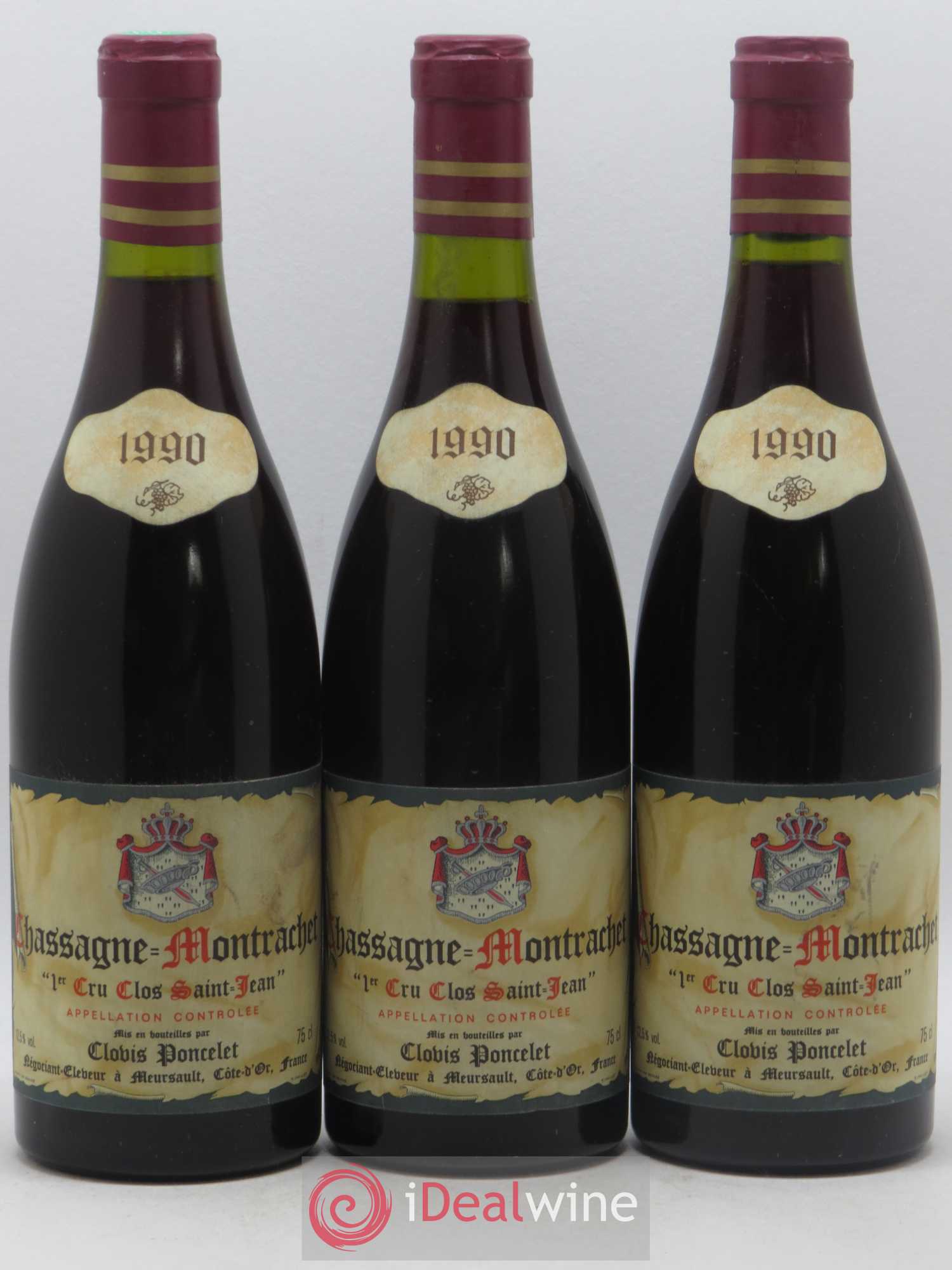 Chassagne-Montrachet 1er Cru Clos Saint Jean Clovis Poncelet 1990 - Lotto di 3 bottiglie - 0