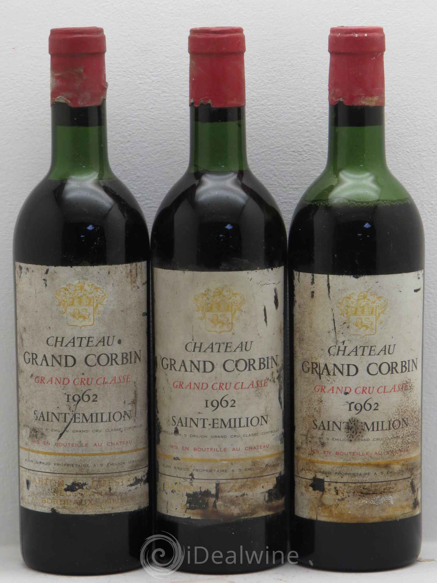 Château Grand Corbin Grand Cru Classé 1962 - Lot de 3 bouteilles - 0