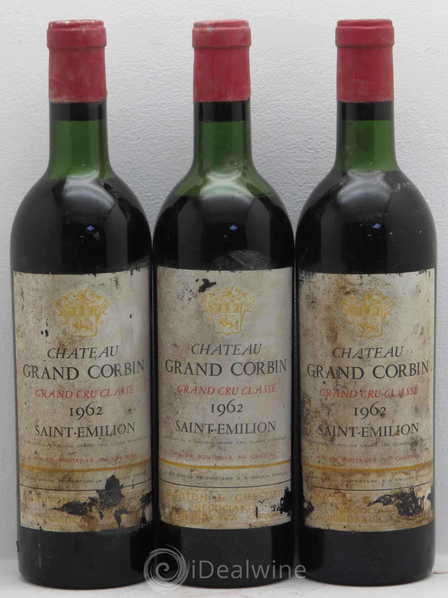 Château Grand Corbin Grand Cru Classé 1962 - Lot de 3 bouteilles - 0