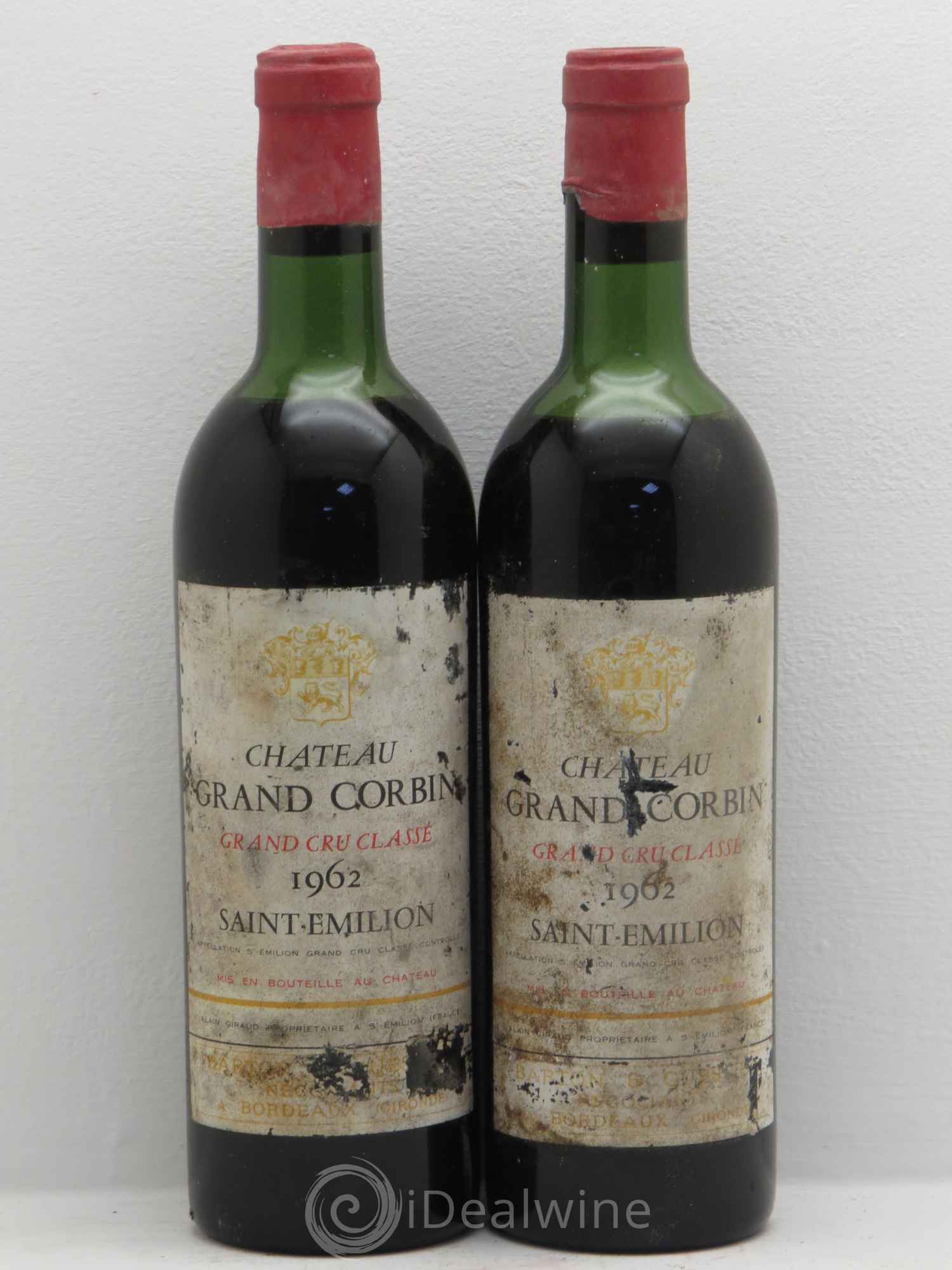 Château Grand Corbin Grand Cru Classé 1962 - Lot de 2 bouteilles - 0