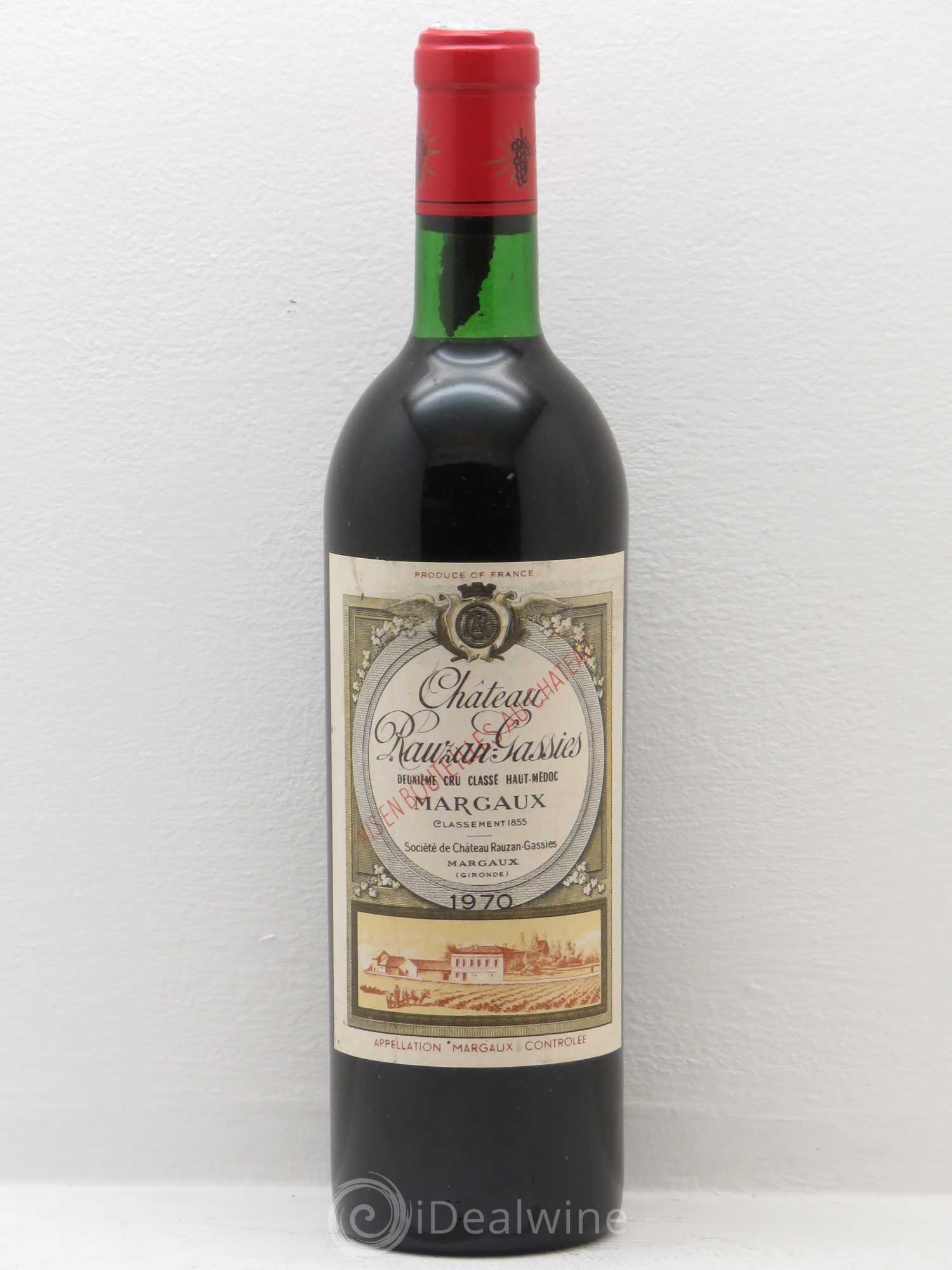 Château Rauzan-Gassies 2ème Grand Cru Classé 1970 - Lot de 1 bouteille - 0