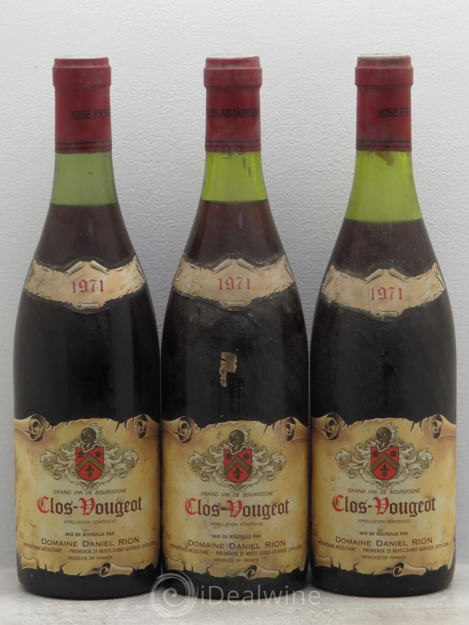 Clos de Vougeot Grand Cru Domaine Armelle et Bernard Rion 1971 - Lot de 3 bouteilles - 0