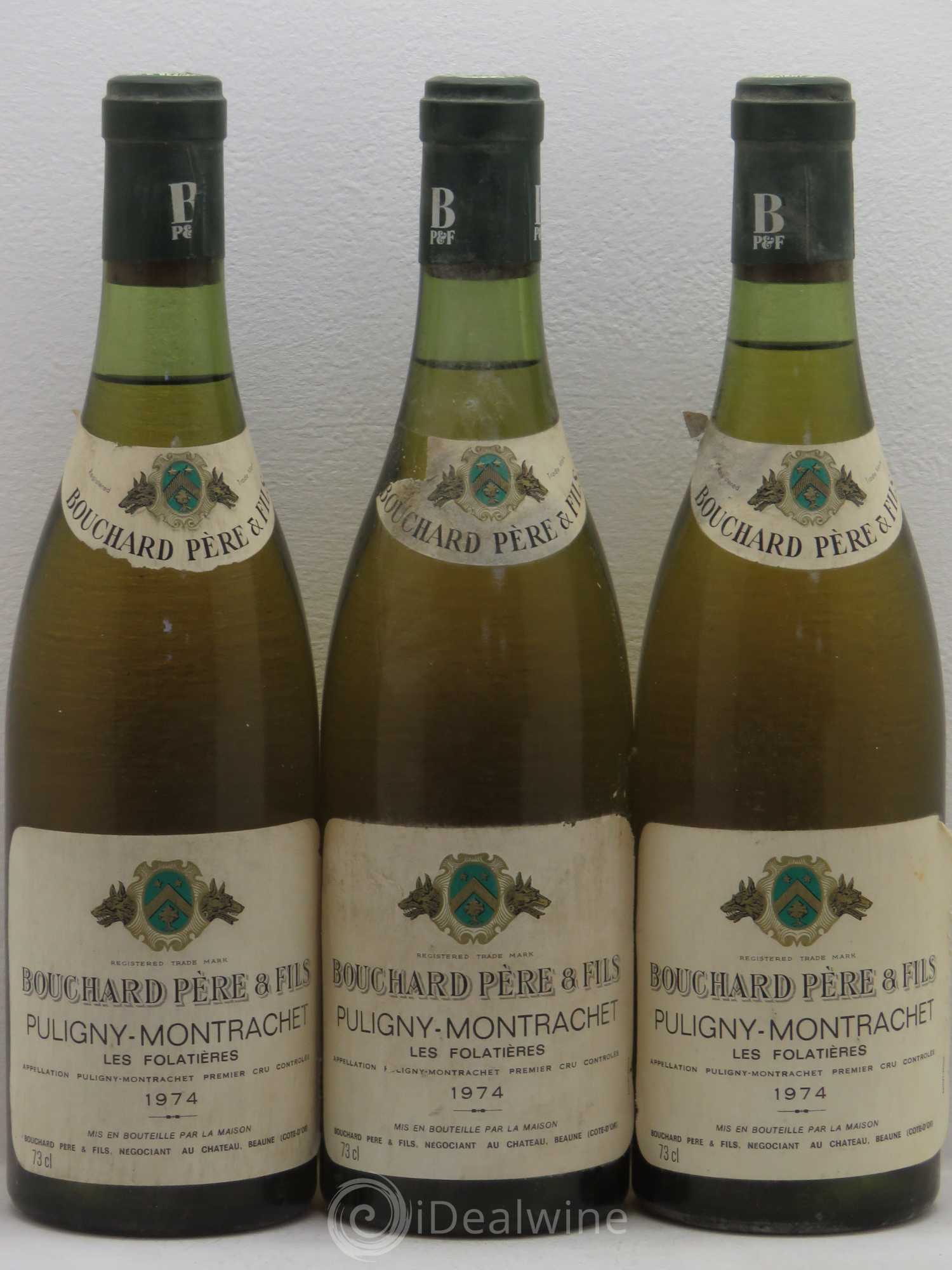 Puligny-Montrachet 1er Cru Les Folatières Bouchard P&F 1974 - Posten von 3 Flaschen - 0