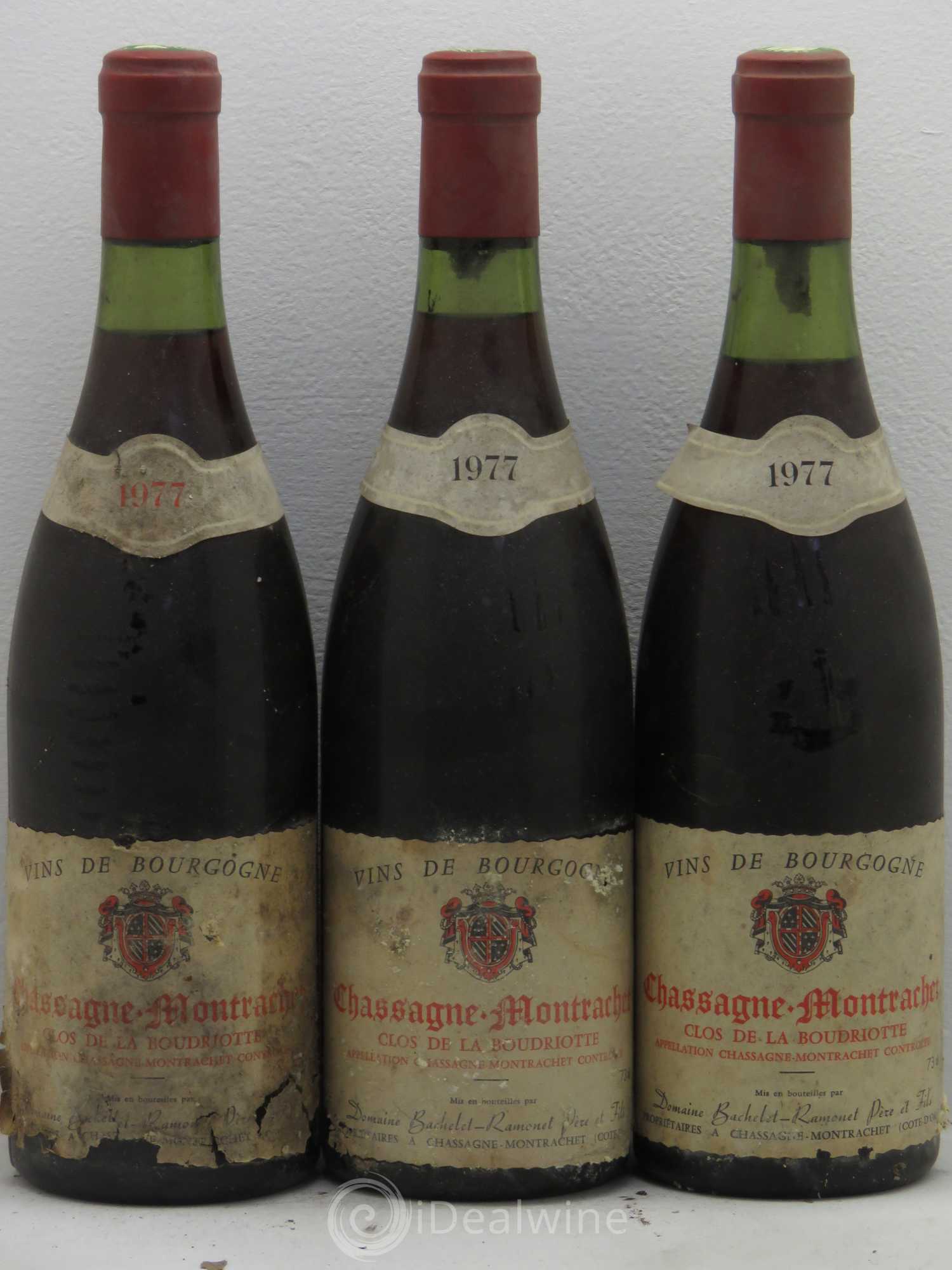 Chassagne-Montrachet 1er Cru Clos de la Boudriotte Domaine Bachelet-Ramonet 1977 - Lot de 3 bouteilles - 0