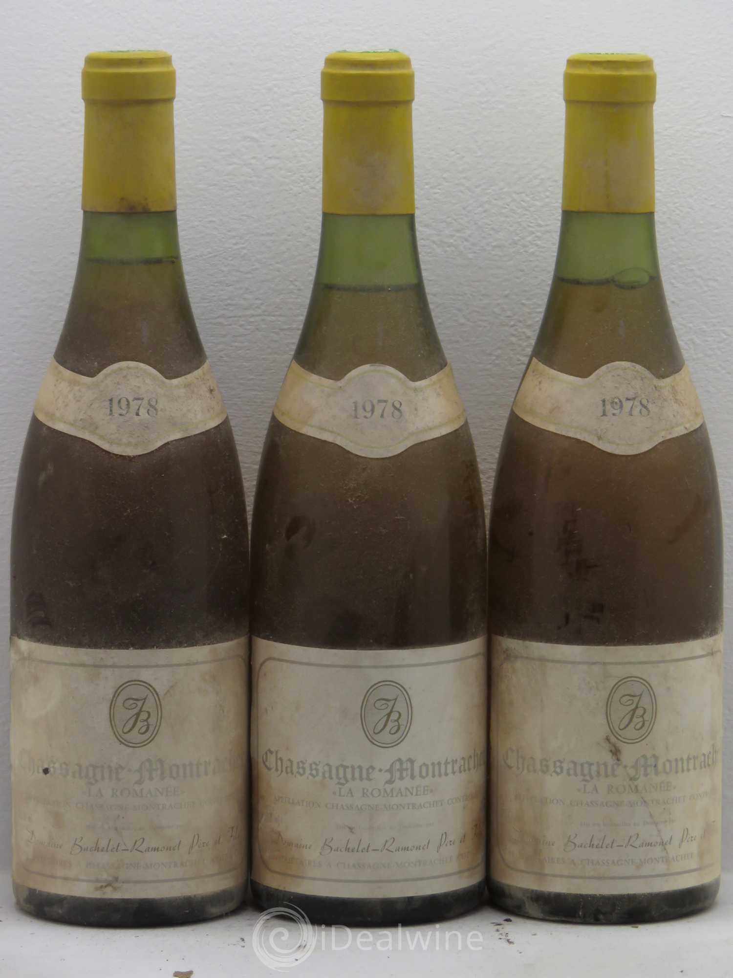 Chassagne-Montrachet 1er Cru La Romanée Domaine Bachelet-Ramonet 1978 - Lot de 3 bouteilles - 0
