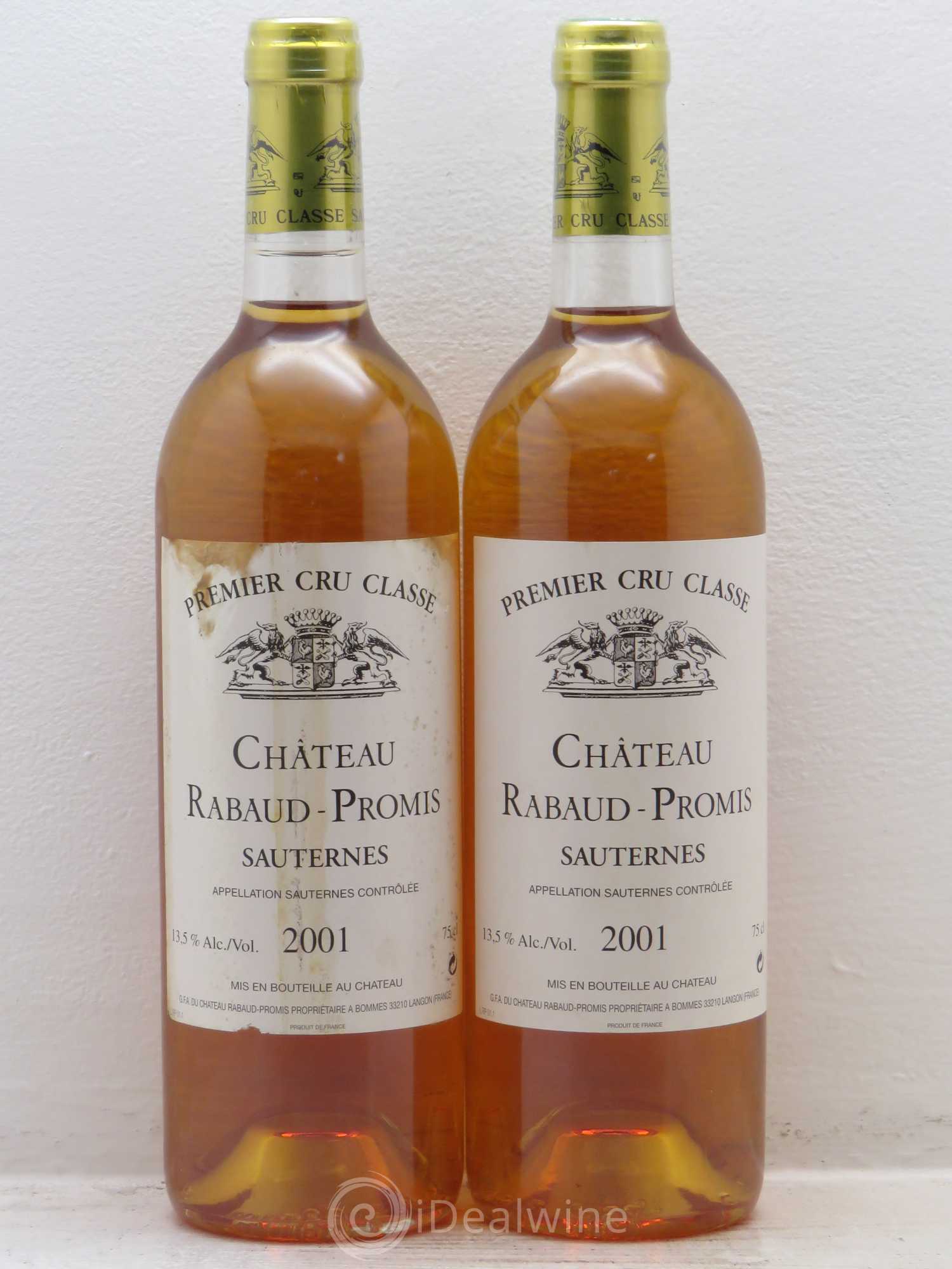Château Rabaud Promis 1er Grand Cru Classé 2001 - Posten von 2 Flaschen - 0