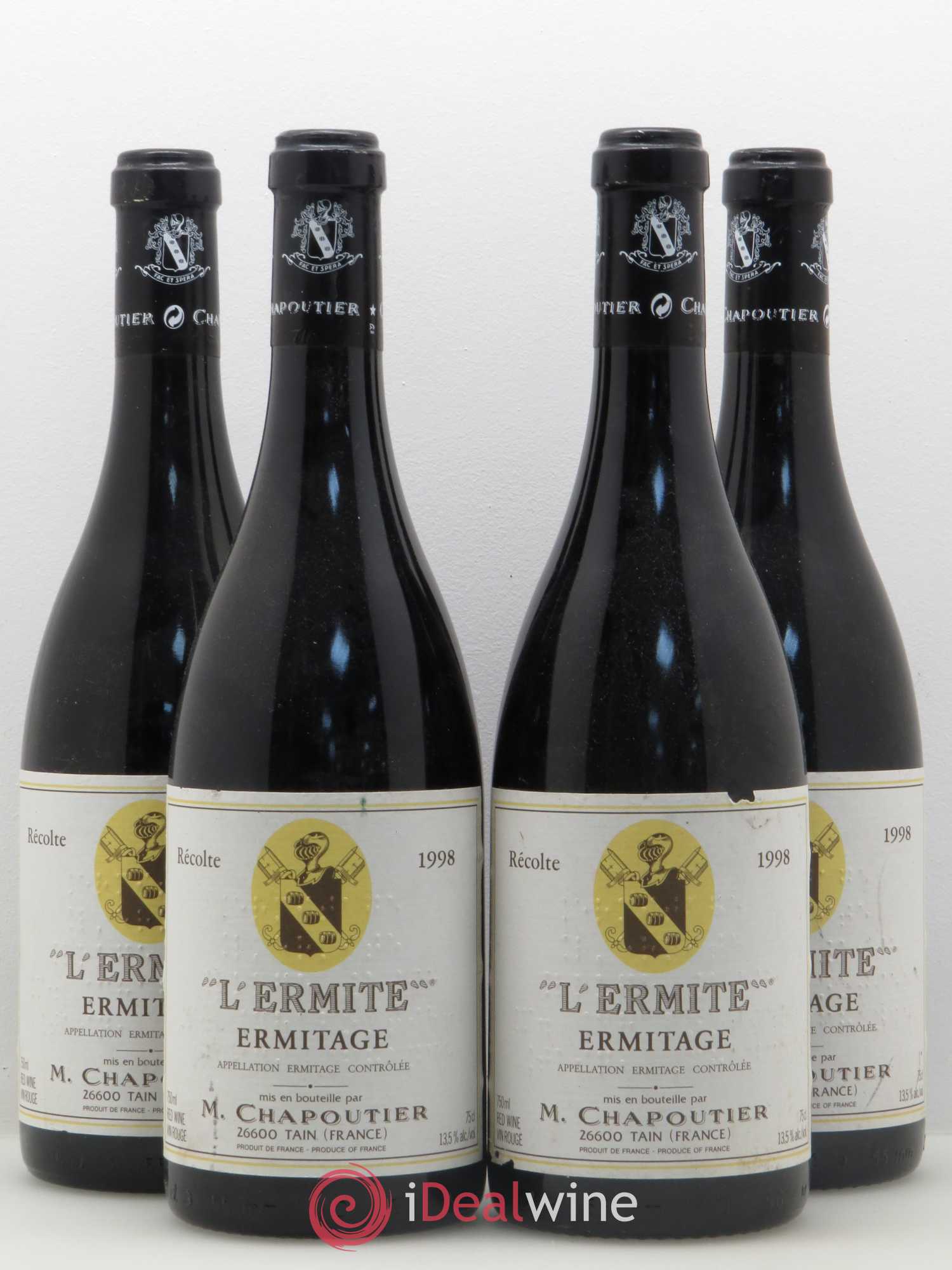 Hermitage Ermitage l'Ermite Chapoutier 1998 - Lot de 4 bouteilles - 0