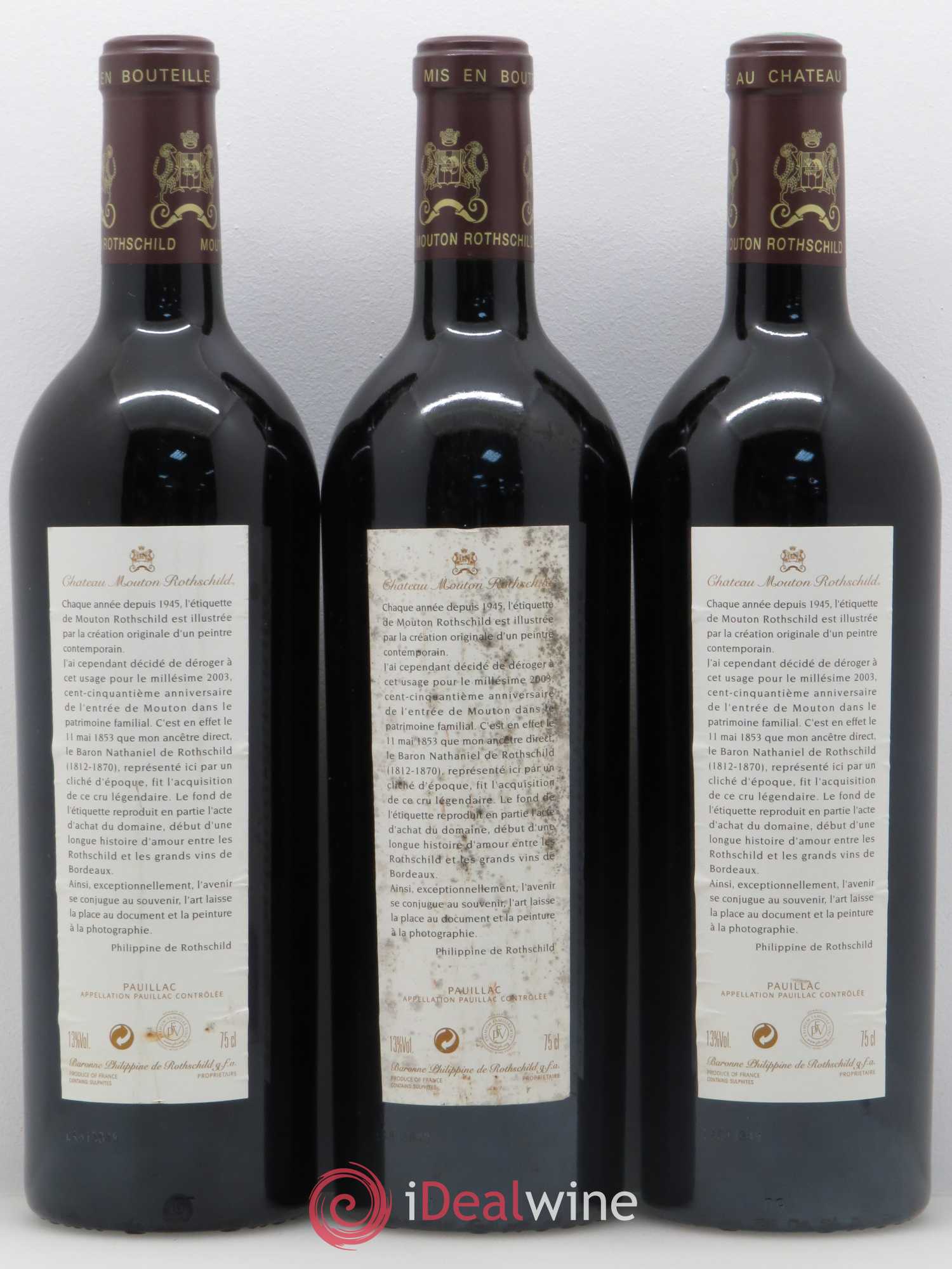 Château Mouton Rothschild 1er Grand Cru Classé 2003 - Lot de 3 bouteilles - 1