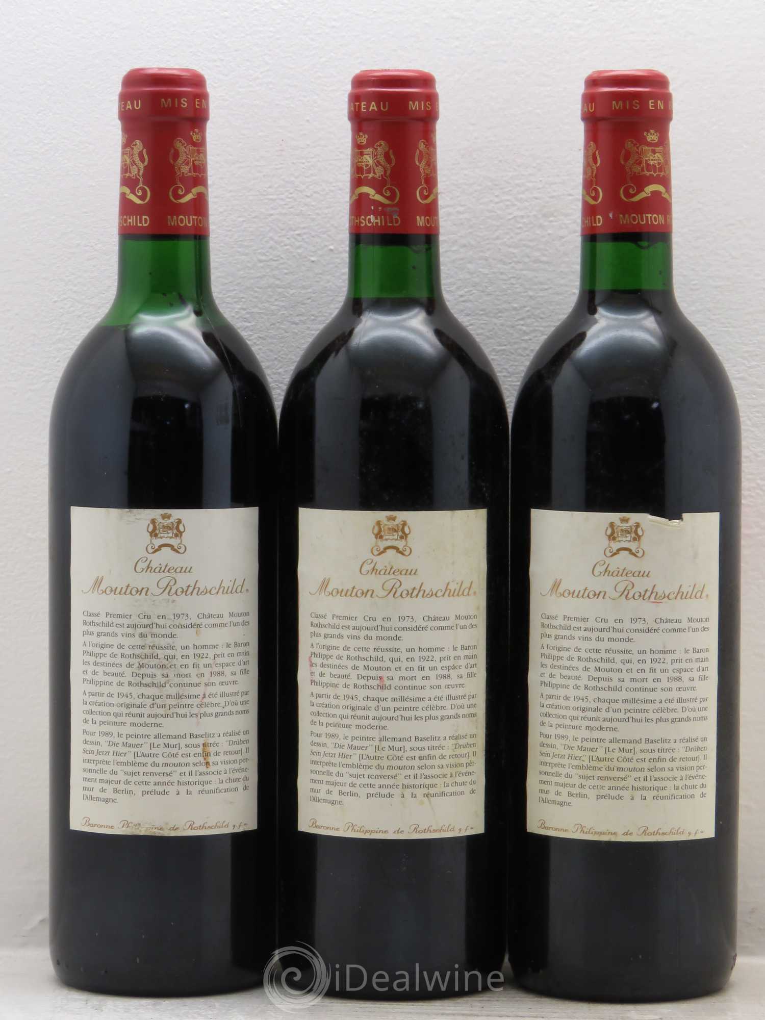 Château Mouton Rothschild 1er Grand Cru Classé 1989 - Lot de 3 bouteilles - 1