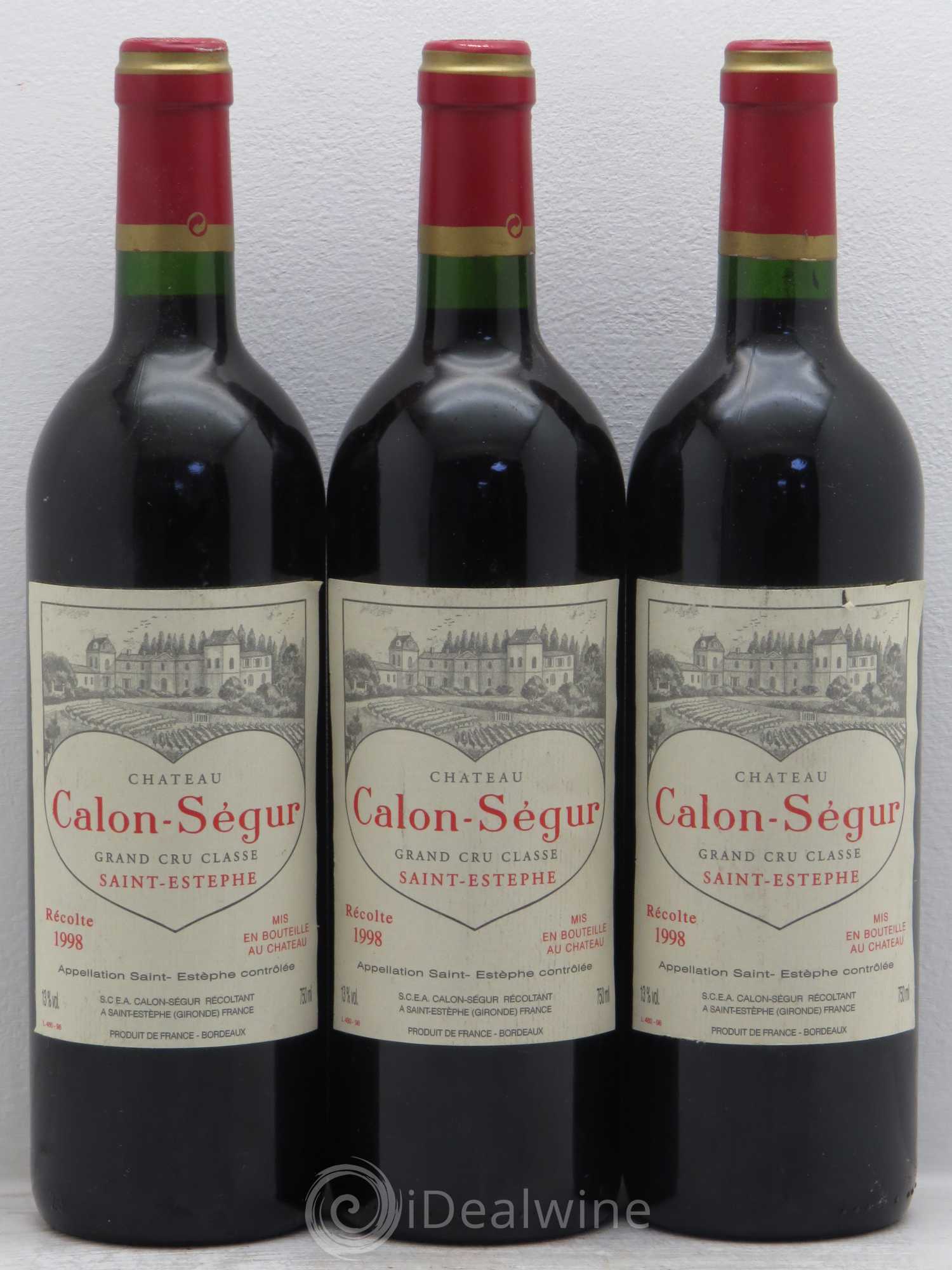 Château Calon Ségur 3ème Grand Cru Classé 1998 - Lot de 3 bouteilles - 0
