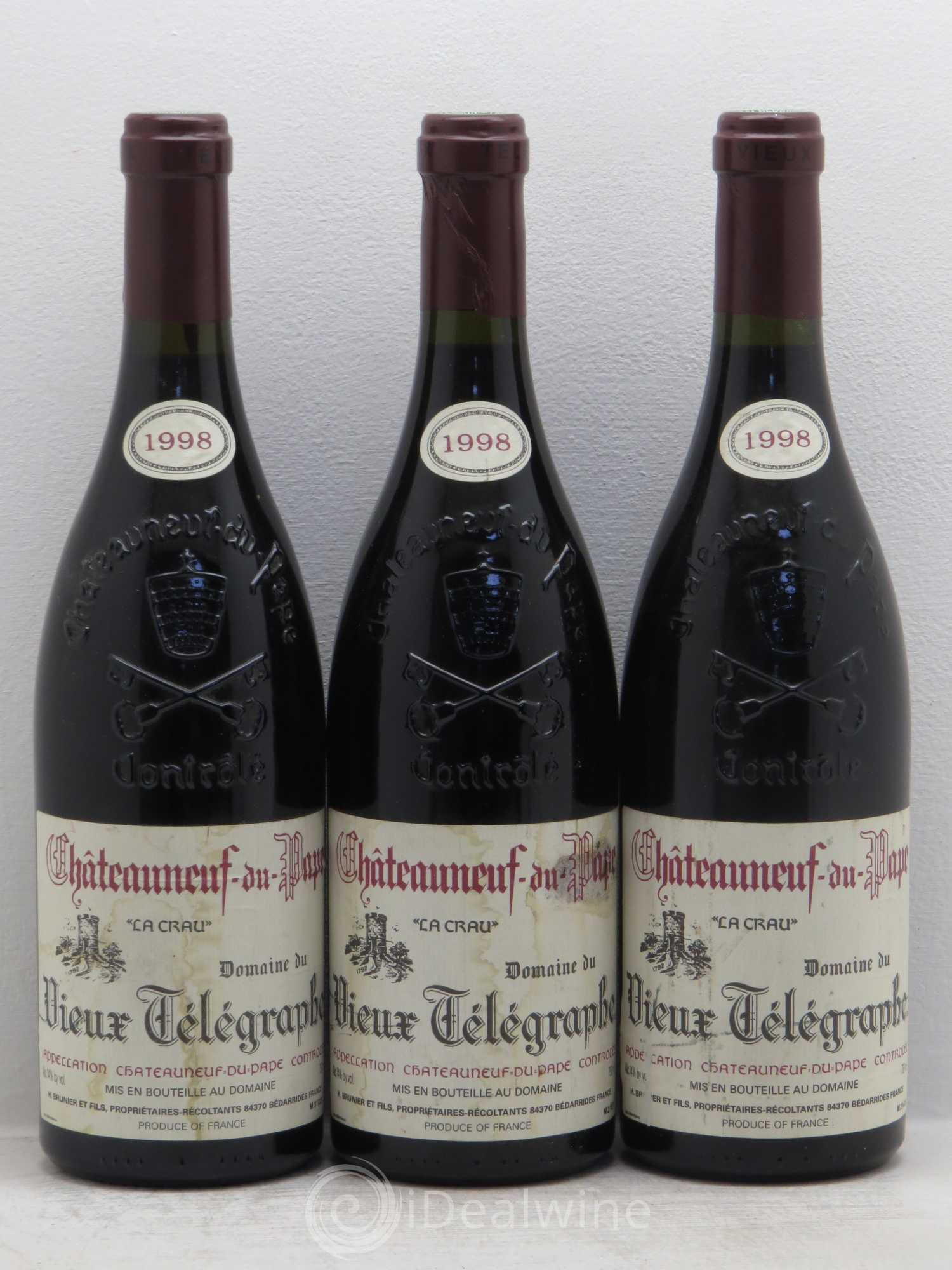 Châteauneuf-du-Pape Vieux Télégraphe (Domaine du) Vignobles Brunier 1998 - Lot de 3 bouteilles - 0