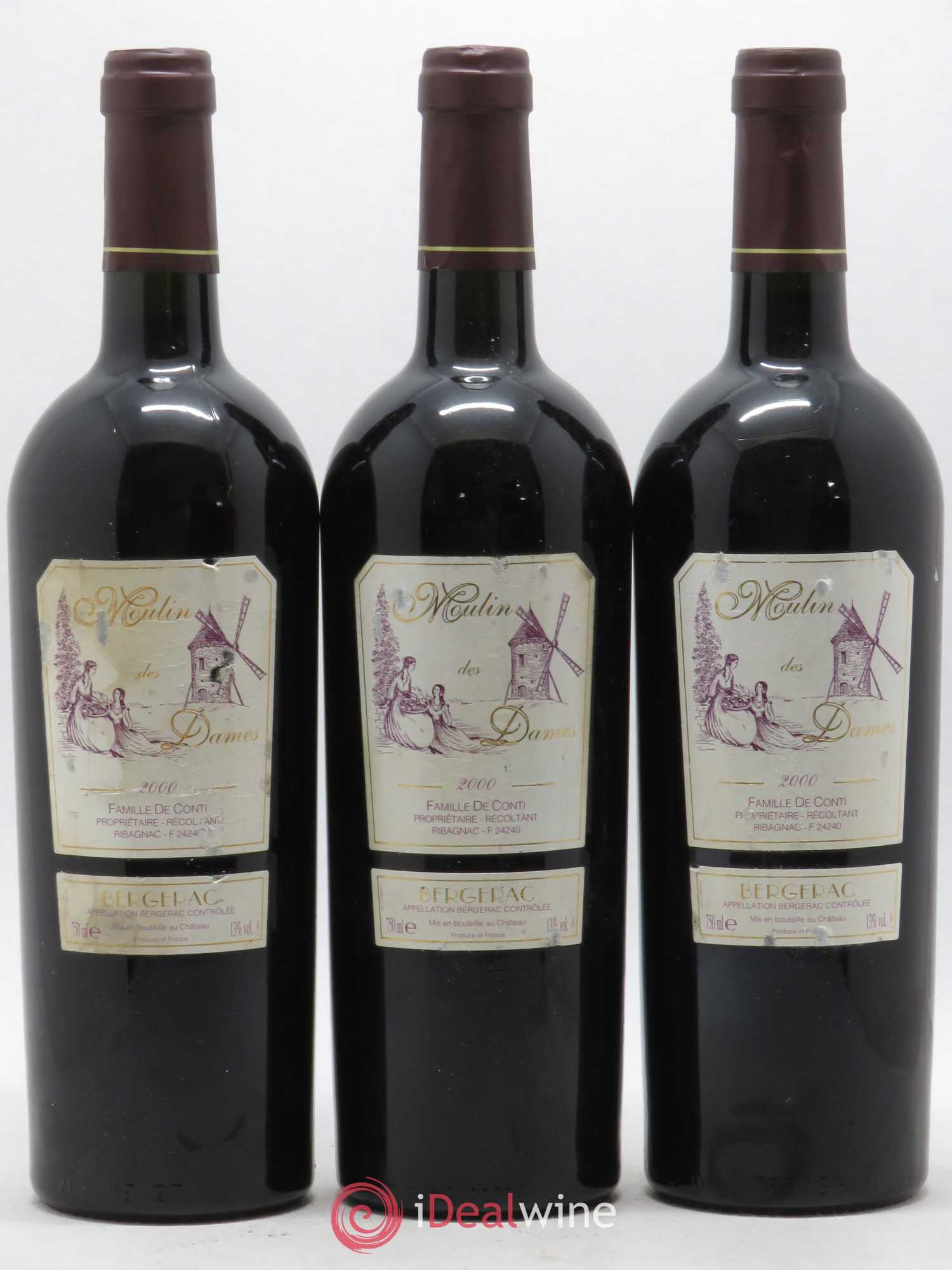 Bergerac Château Tour des Gendres Moulin des Dames Famille de Conti 2000 - Lot de 3 bouteilles - 0
