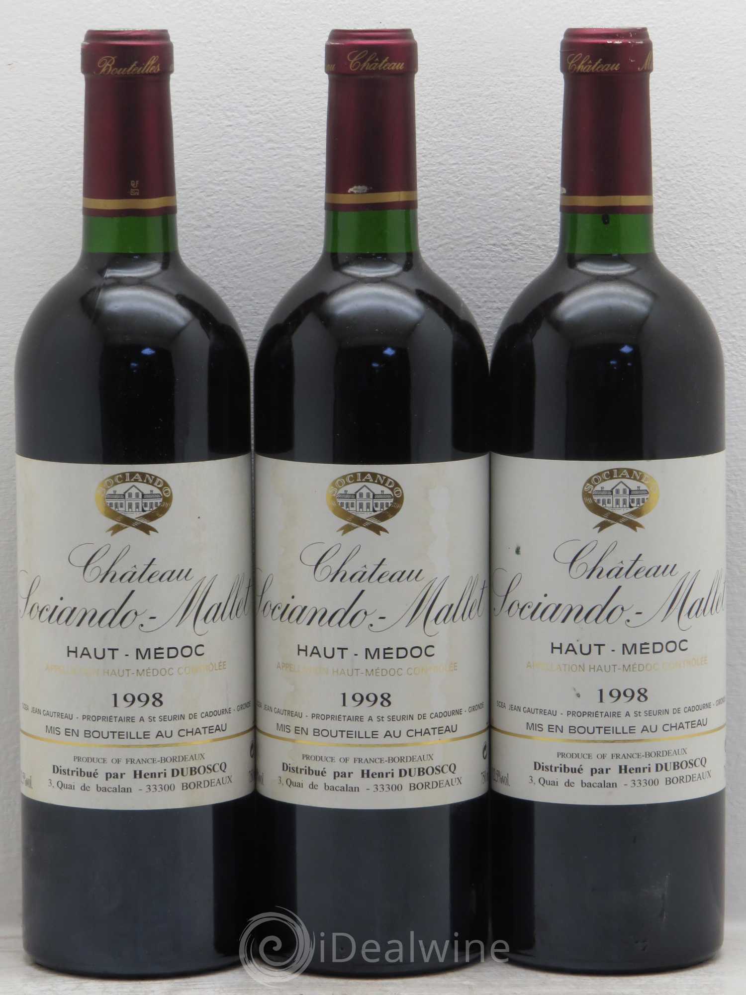 Château Sociando Mallet 1998 - Lot de 3 bouteilles - 0