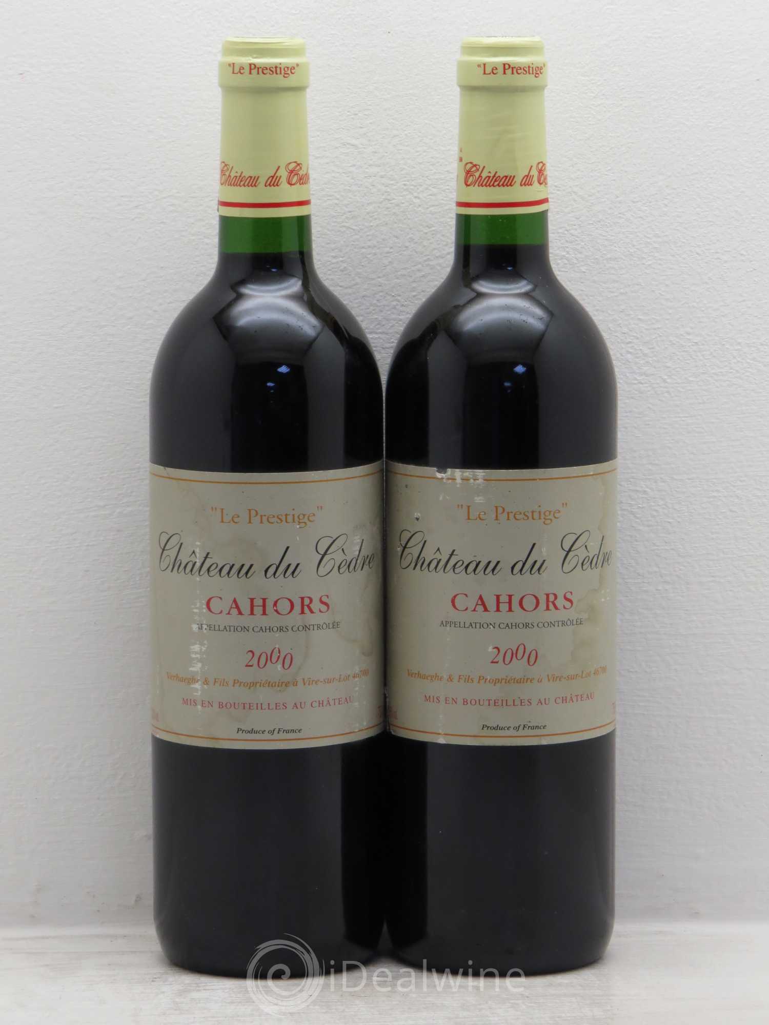 Cahors Château du Cèdre Pascal et Jean-Marc Verhaeghe Le prestige 2000 - Lot de 2 bouteilles - 0