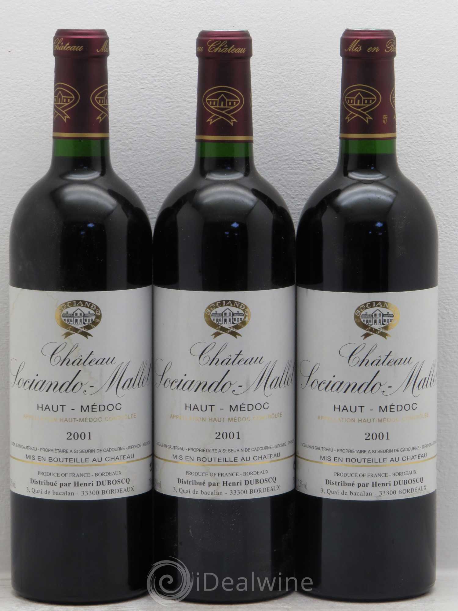 Château Sociando Mallet 2001 - Lot de 3 bouteilles - 0