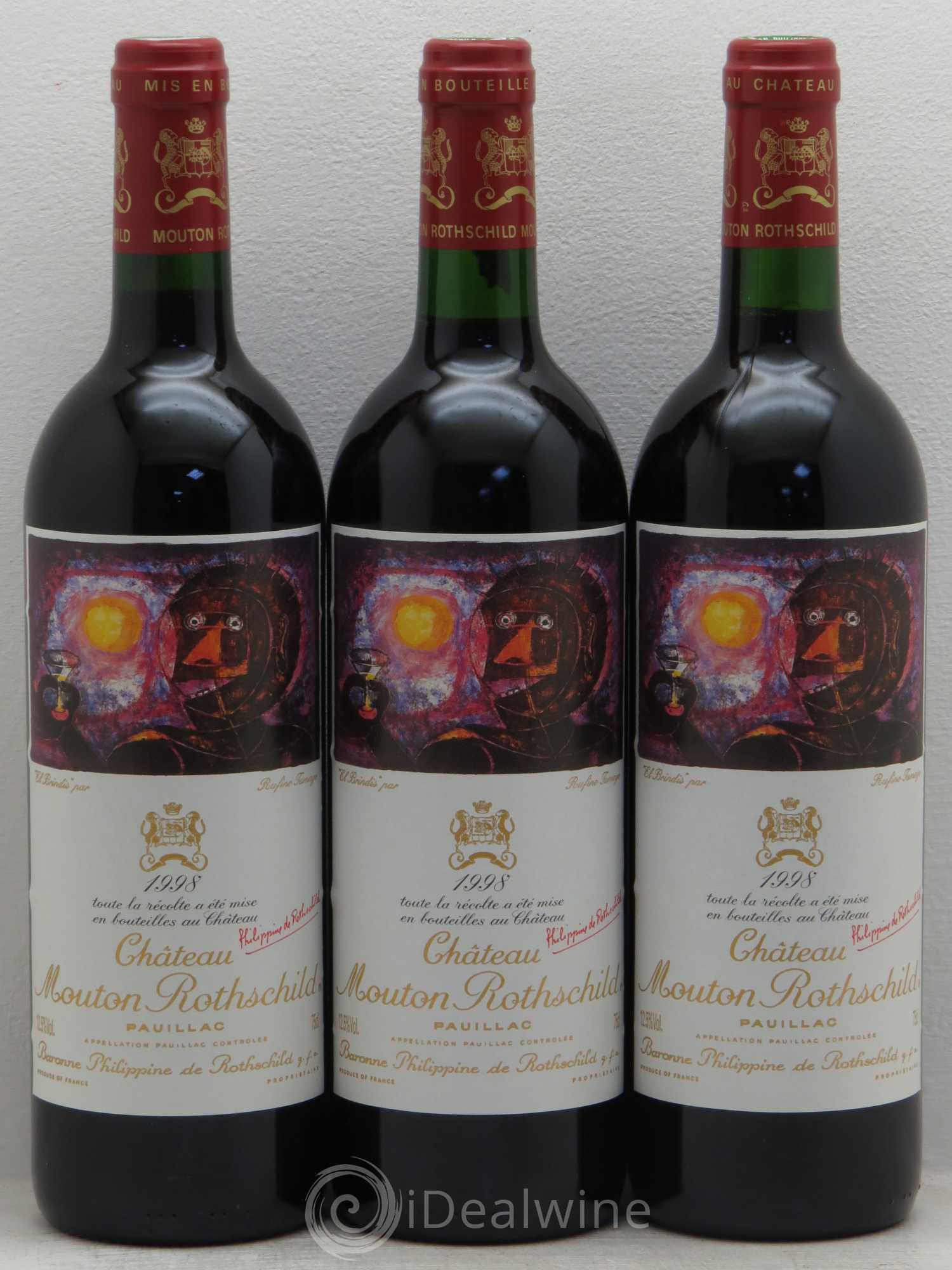 Château Mouton Rothschild 1er Grand Cru Classé 1998 - Lot de 3 bouteilles - 0