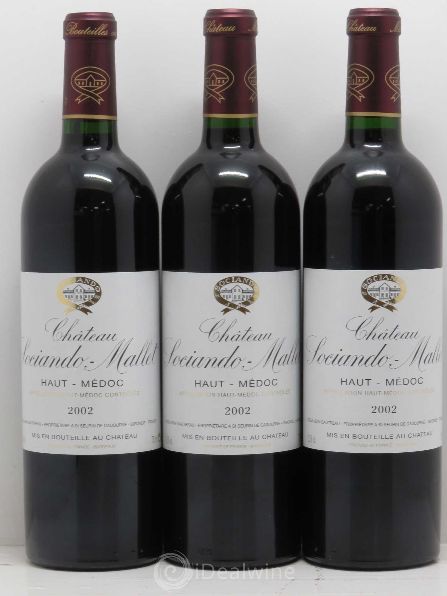 Château Sociando Mallet 2002 - Lot de 3 bouteilles - 0