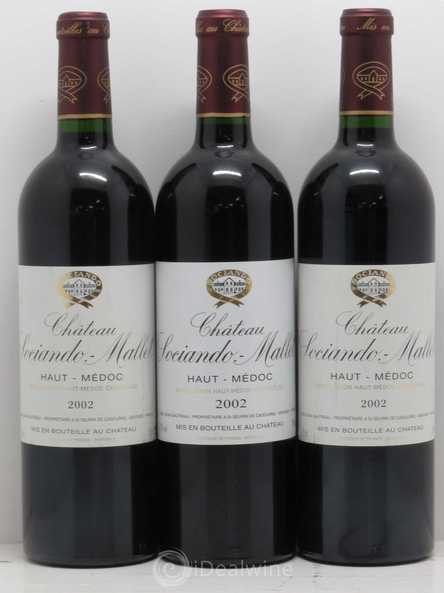 Château Sociando Mallet 2002 - Lot de 3 bouteilles - 0