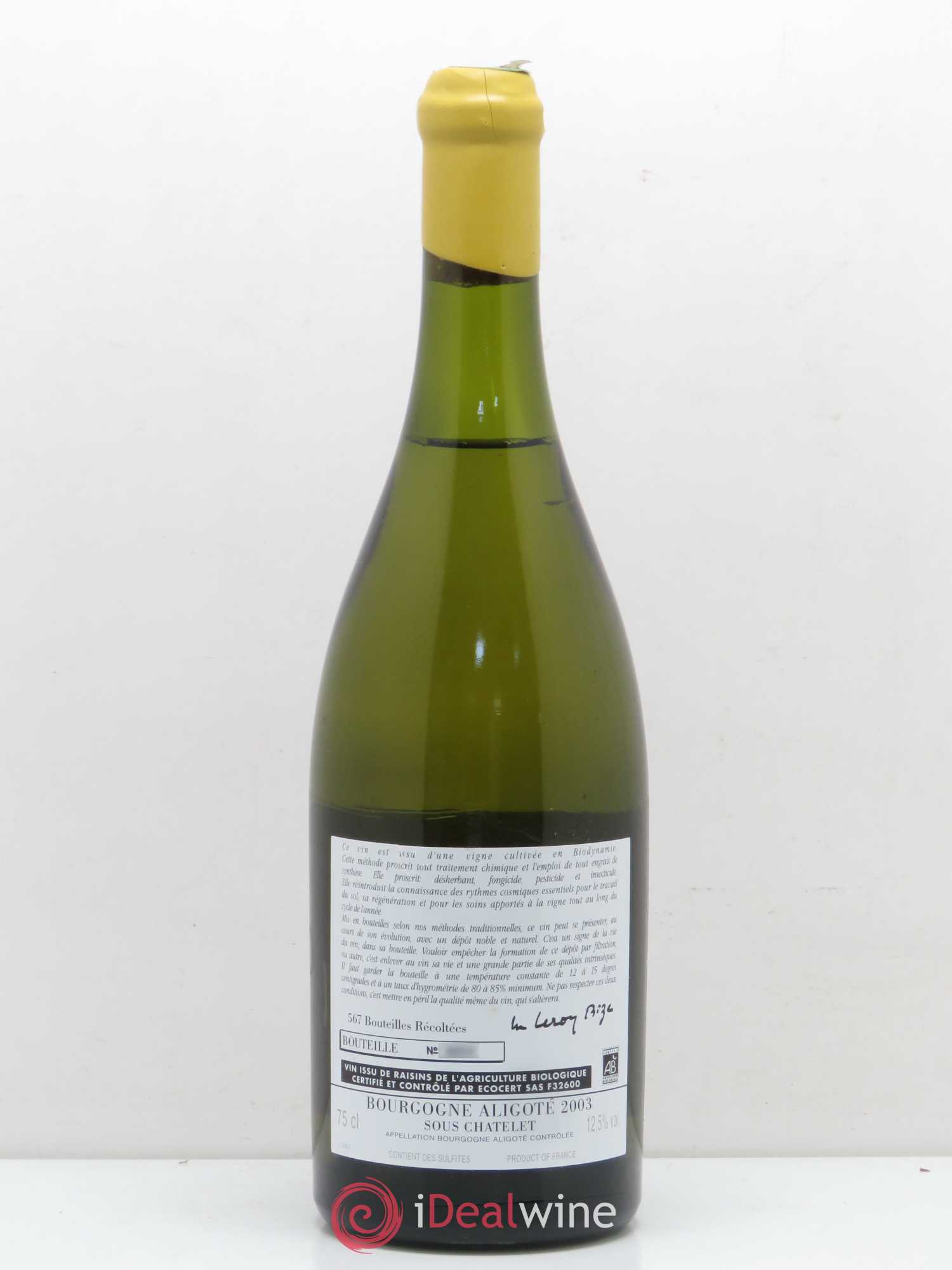 Bourgogne Aligoté Sous Chatelet d'Auvenay (Domaine) Sous Chatelet 2003 - Lot de 1 bouteille - 1