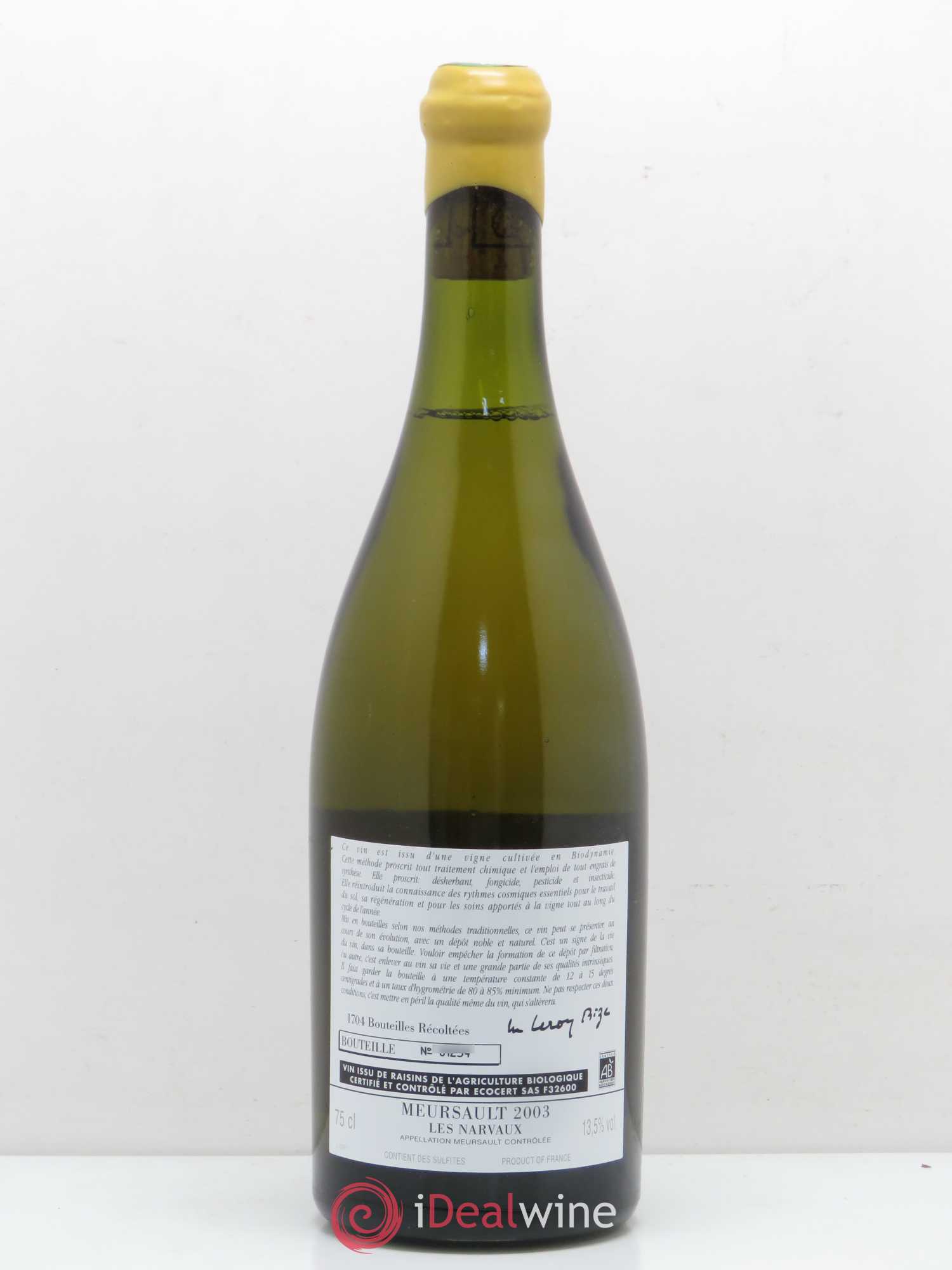 Meursault Les Narvaux d'Auvenay (Domaine) 2003 - Lot de 1 bouteille - 1