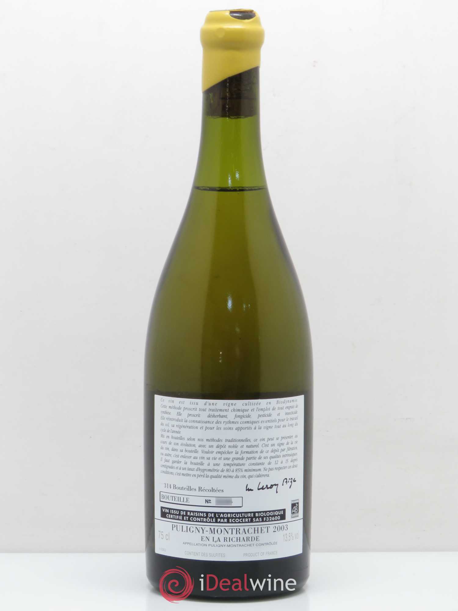 Puligny-Montrachet En La Richarde d'Auvenay (Domaine) 2003 - Lot de 1 bouteille - 1